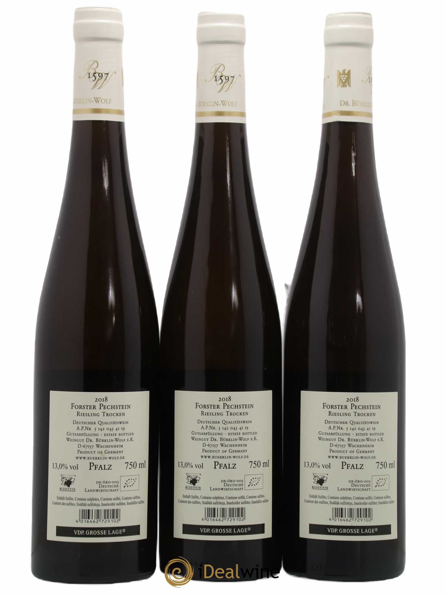 Allemagne Pfalz GG Forster Pechstein Riesling Trocken Dr.Bürklin-Wolf Pechstein Burklin Wolf 2018 - Lot de 3 bouteilles - 1