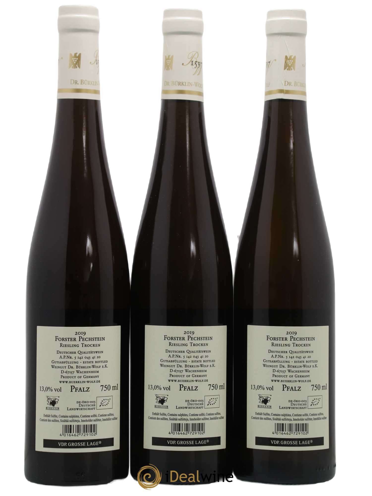 Allemagne Pfalz GG Forster Pechstein Riesling Trocken Dr.Bürklin-Wolf Pechstein Burklin Wolf 2019 - Lot de 3 bouteilles - 1