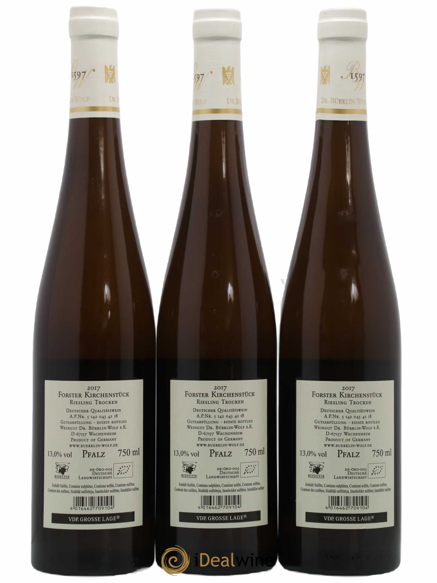 Allemagne Pfalz Forster Kirchenstuck Riesling Trocken Dr Bürklin-Wolf 2017 - Posten von 3 Flaschen - 1