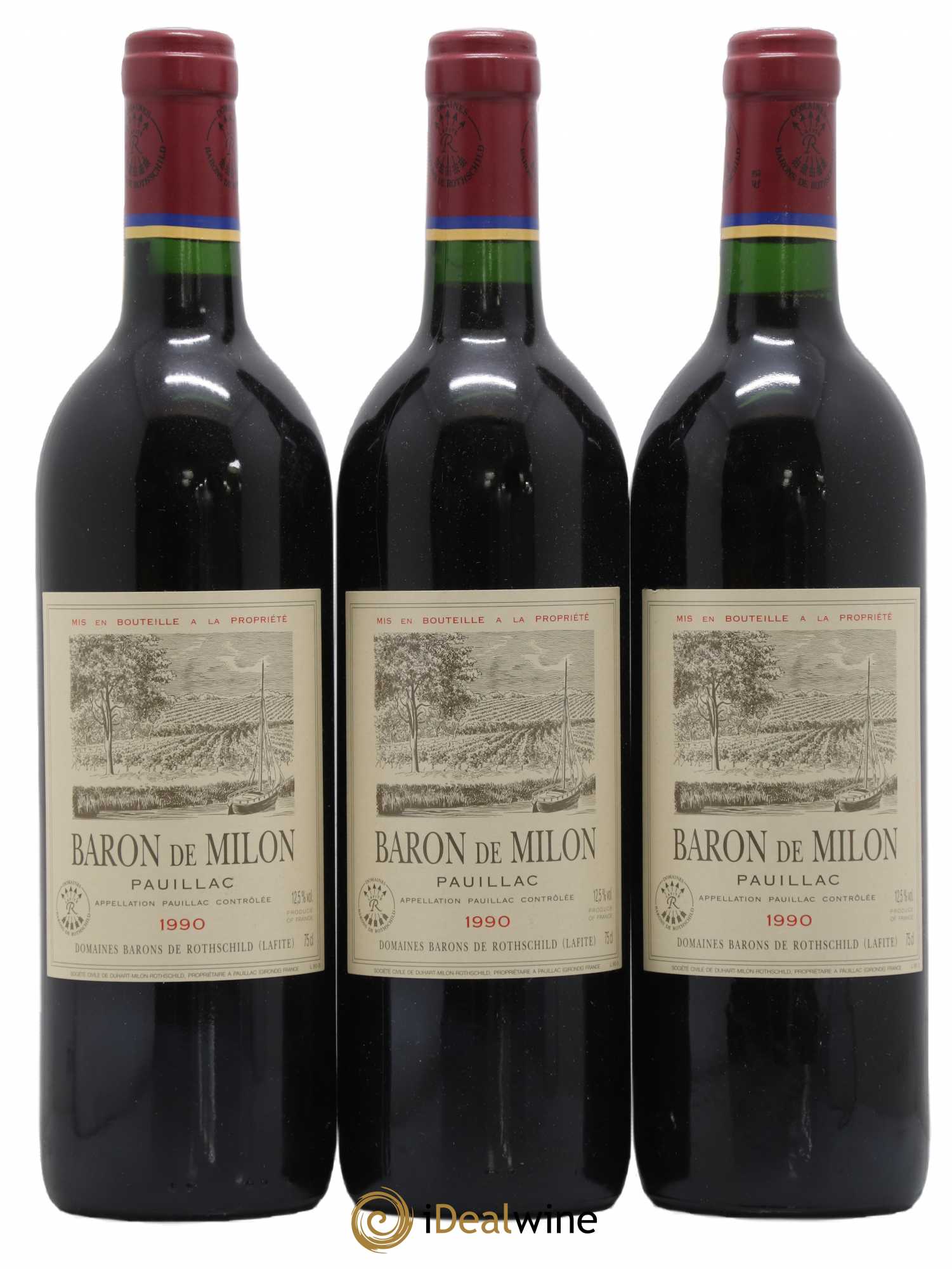 Pauillac Baron De Milon 1990 - Posten von 3 Flaschen - 0