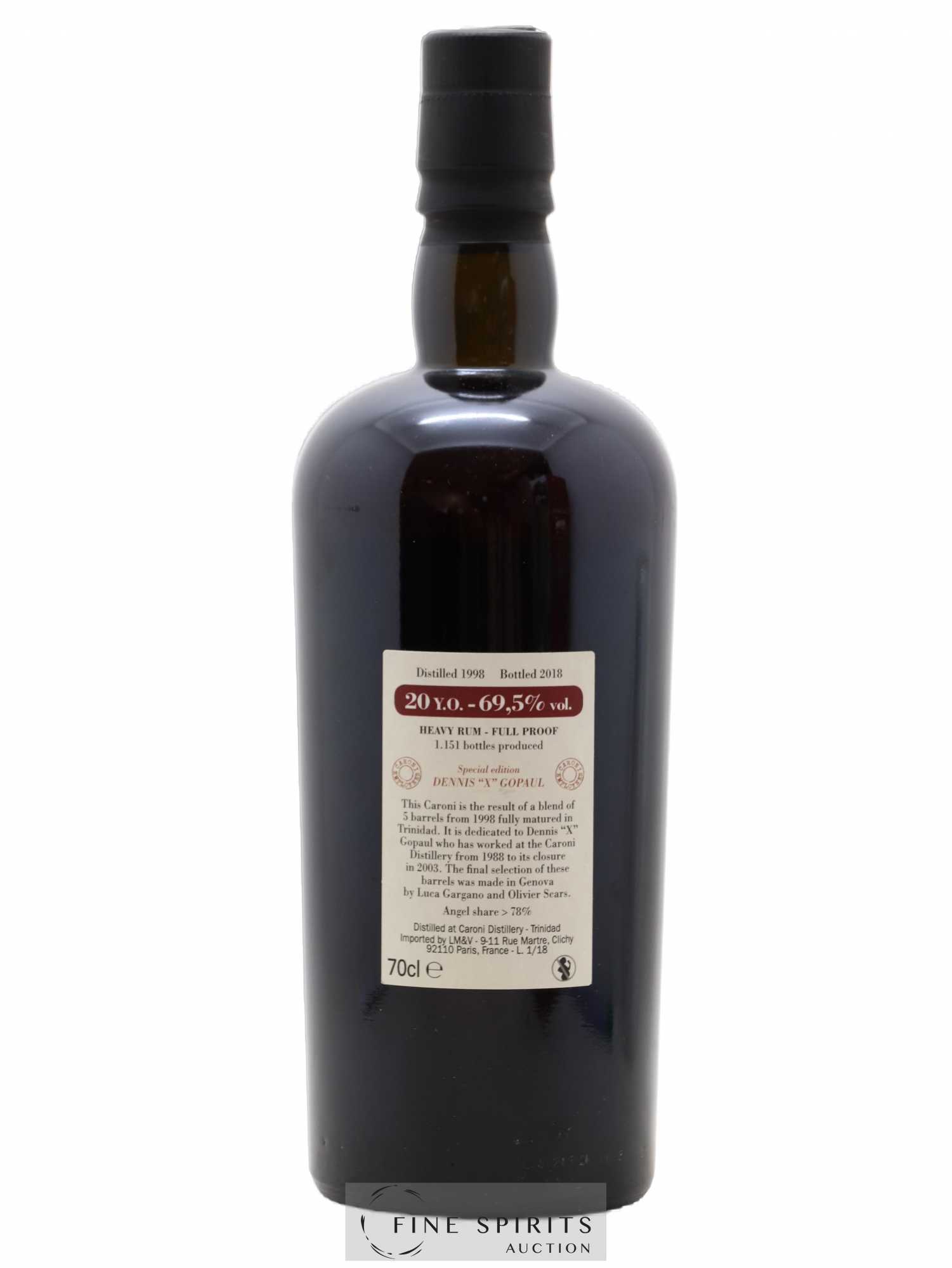 Caroni 20 years 1998 Velier Special Edition Dennis X Gopaul One of 1151 - bottled 2018 Employee Serie - Lot de 1 bouteille - 2