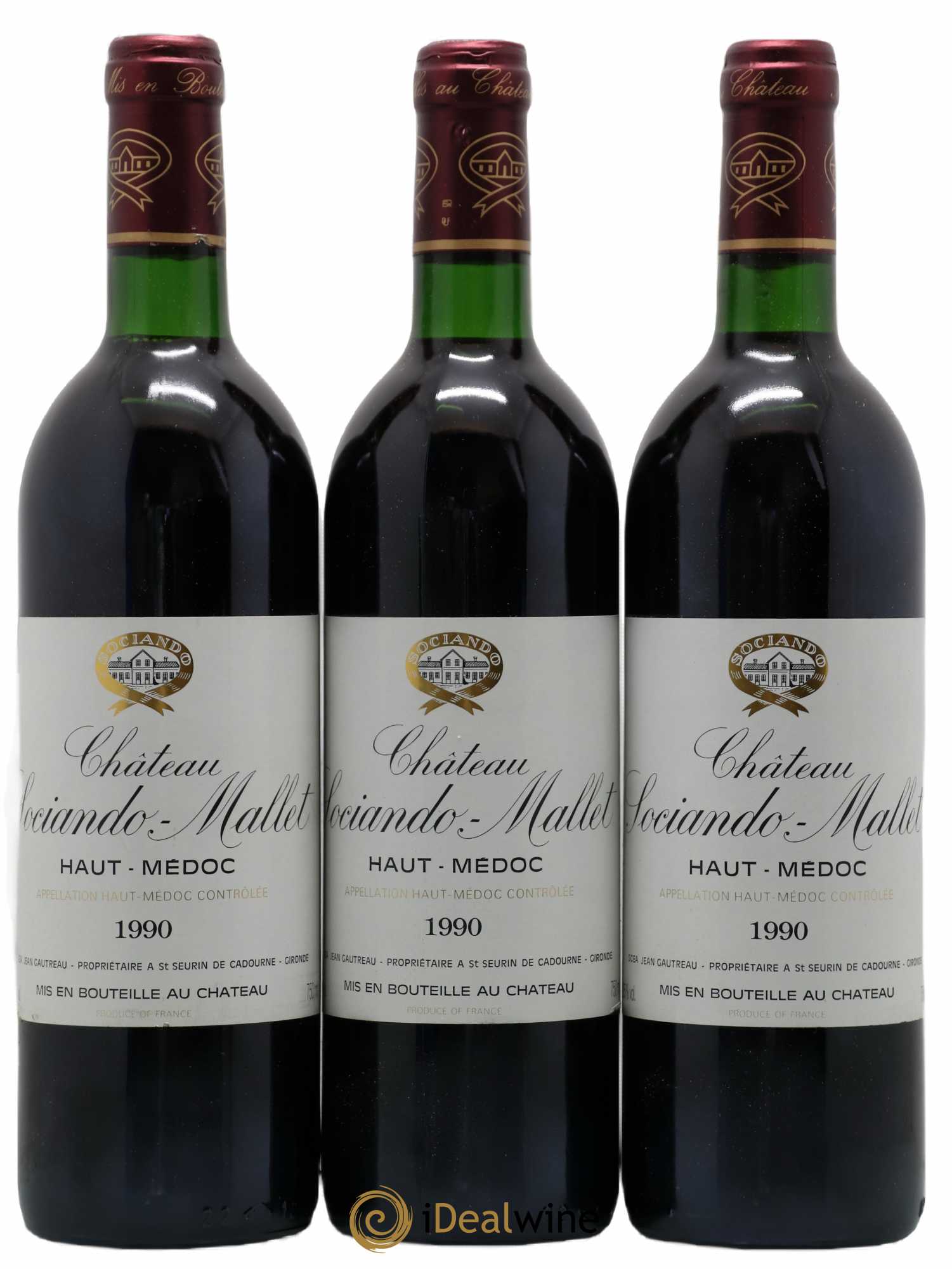 Château Sociando Mallet 1990 - Lot de 3 bouteilles - 0
