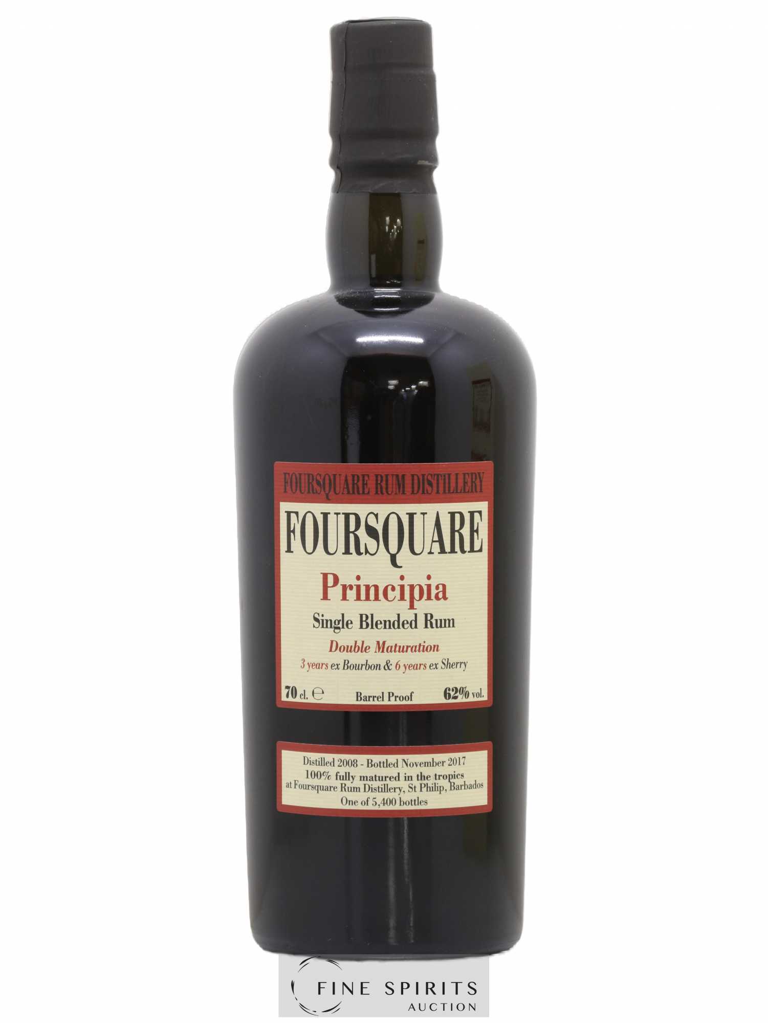 Foursquare 9 years 2008 Velier Principia Barrel Proof - One of 5400 - bottled 2017 Double Maturation - Lot de 1 bouteille - 1