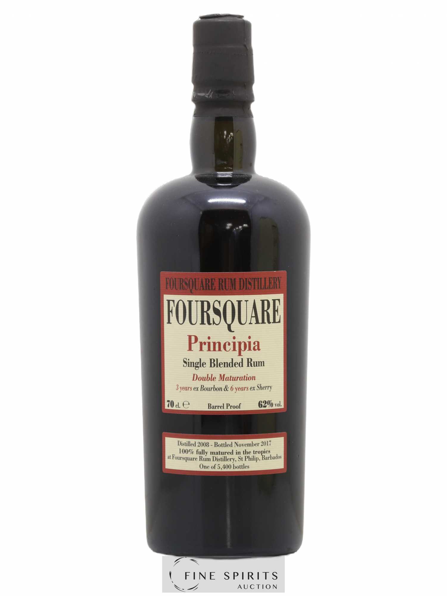 Foursquare 9 years 2008 Velier Principia Barrel Proof - One of 5400 - bottled 2017 Double Maturation - Lot of 1 bottle - 1