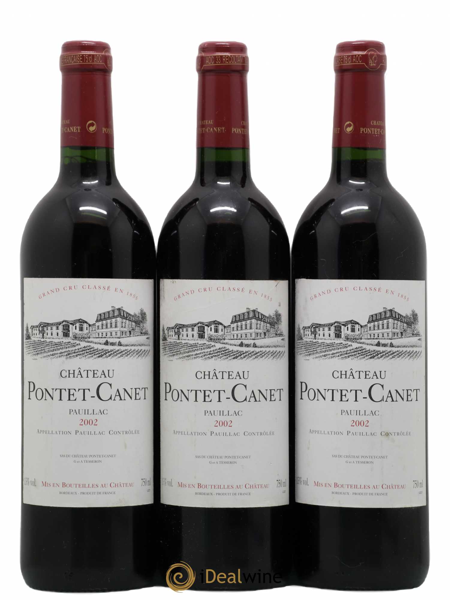 Château Pontet Canet 5ème Grand Cru Classé 2002 - Lot de 3 bouteilles - 0