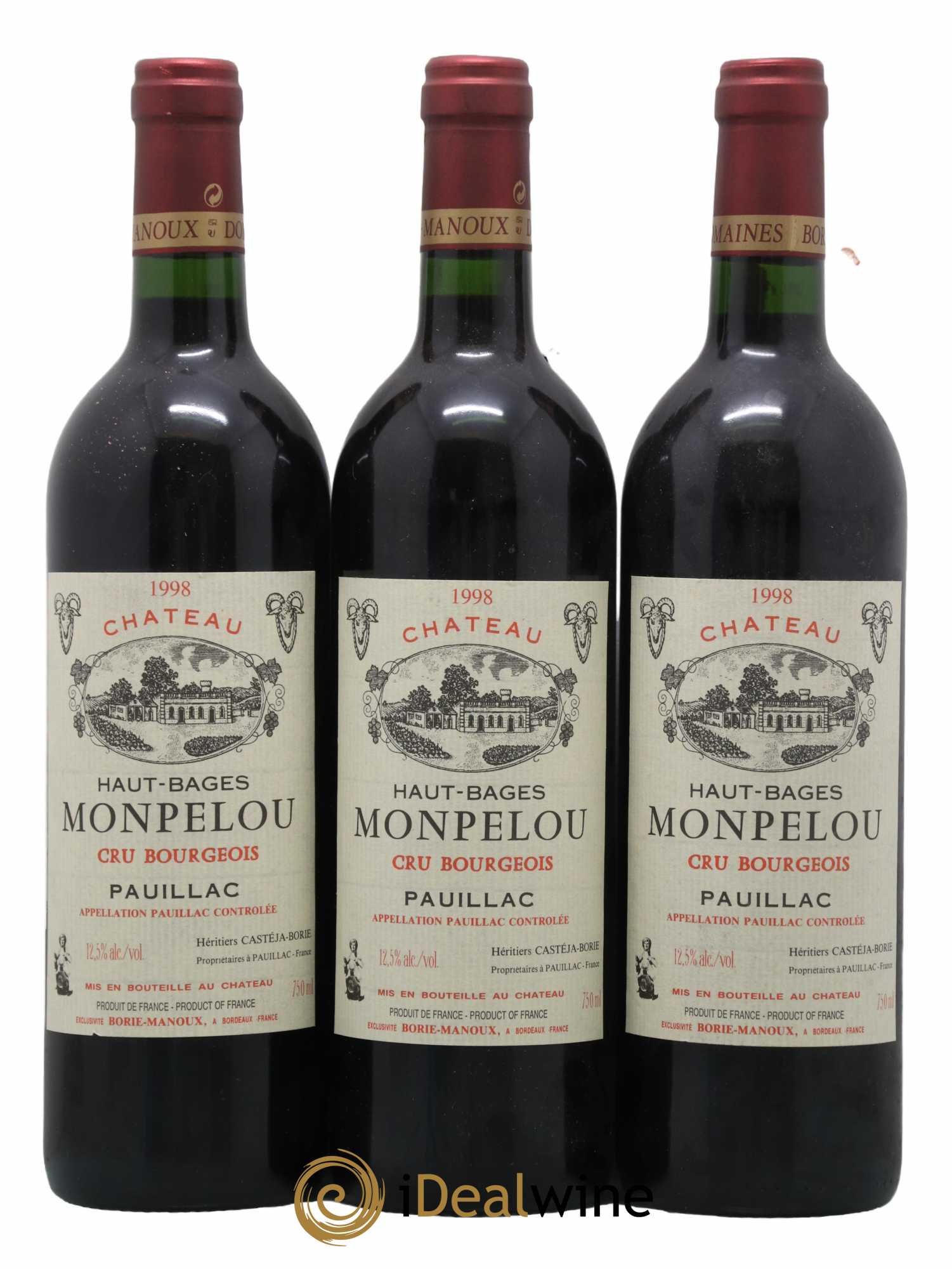 Château Haut Bages Monpelou Cru Bourgeois 1998 - Lot de 3 bouteilles - 0