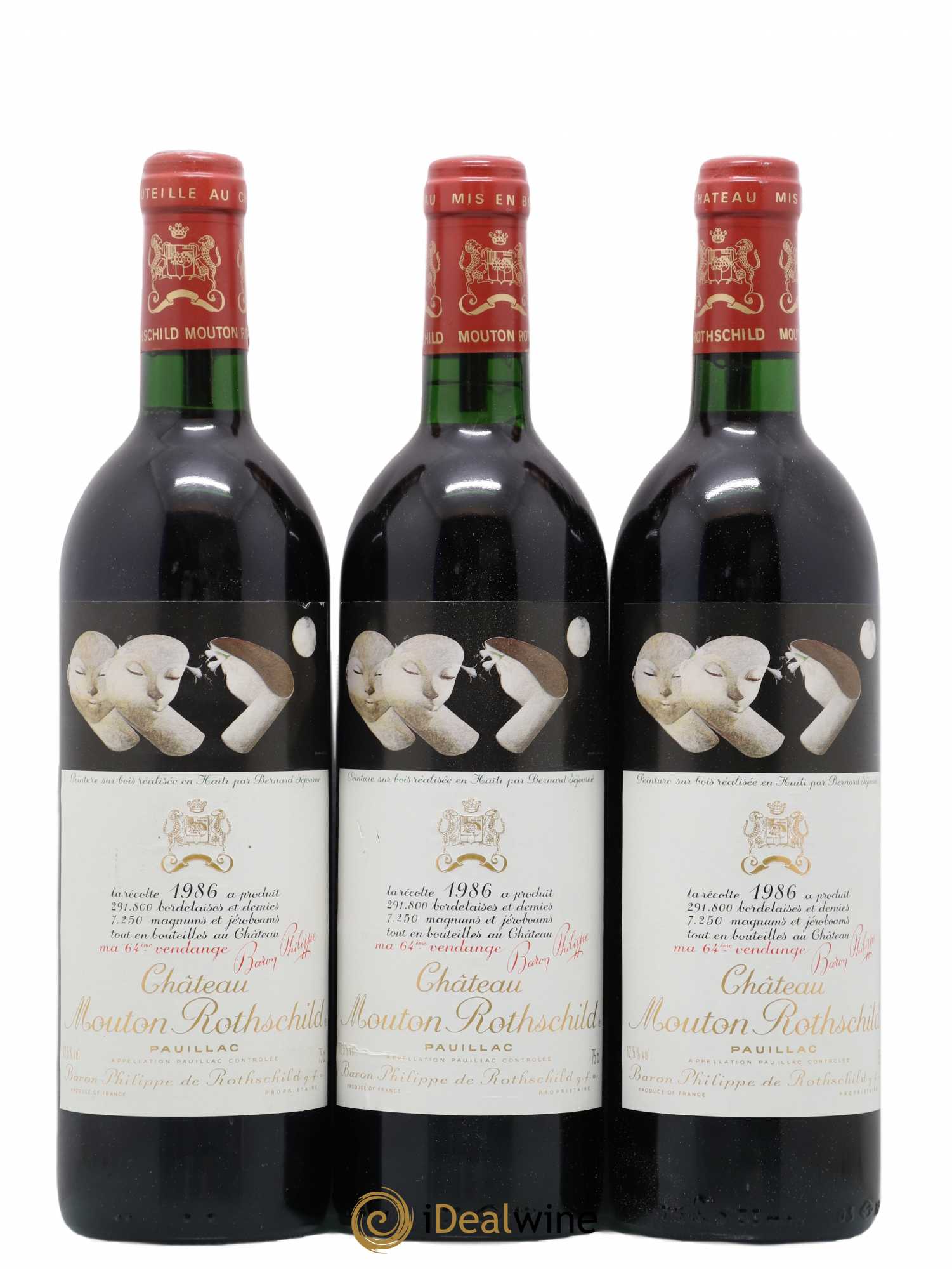 Château Mouton Rothschild 1er Grand Cru Classé 1986 - Lot de 3 bouteilles - 0