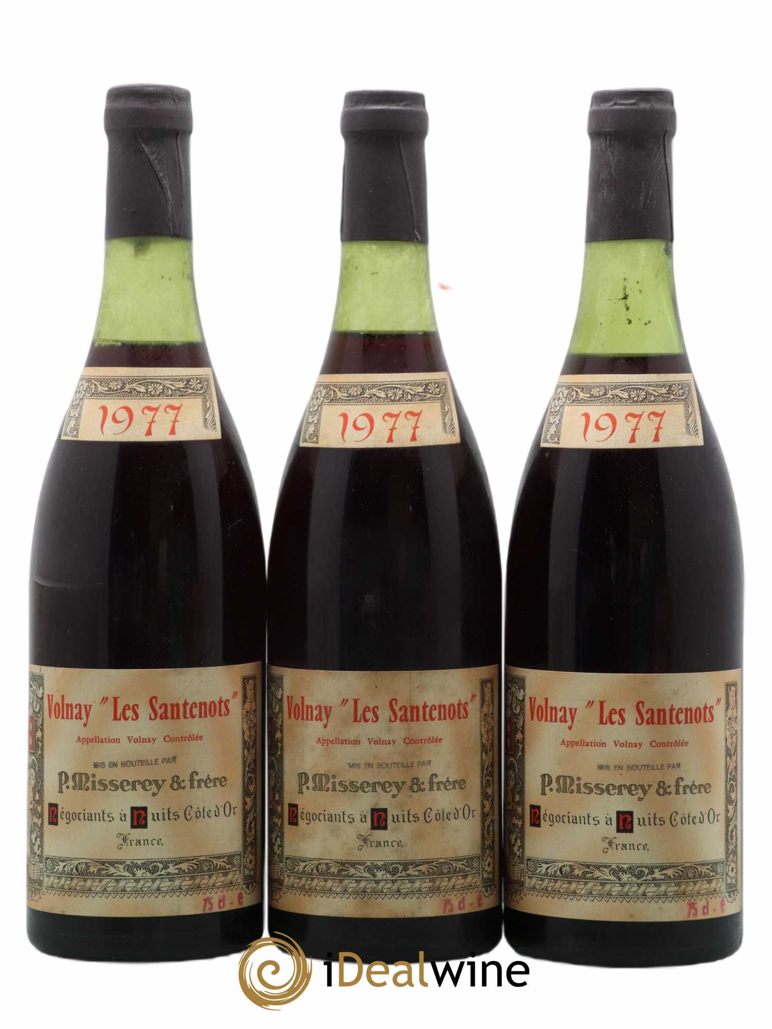Volnay 1er Cru Les Santenots P. Misserey & Frere 1977 - Posten von 3 Flaschen - 0