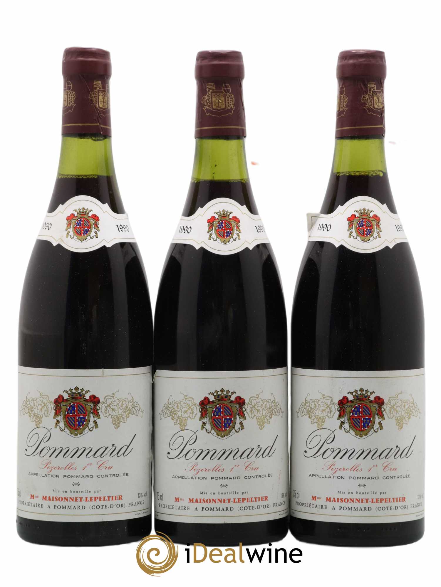 Pommard 1er Cru Pezerolles Mme Maisonnet Lepeltier 1990 - Lot de 3 bouteilles - 0