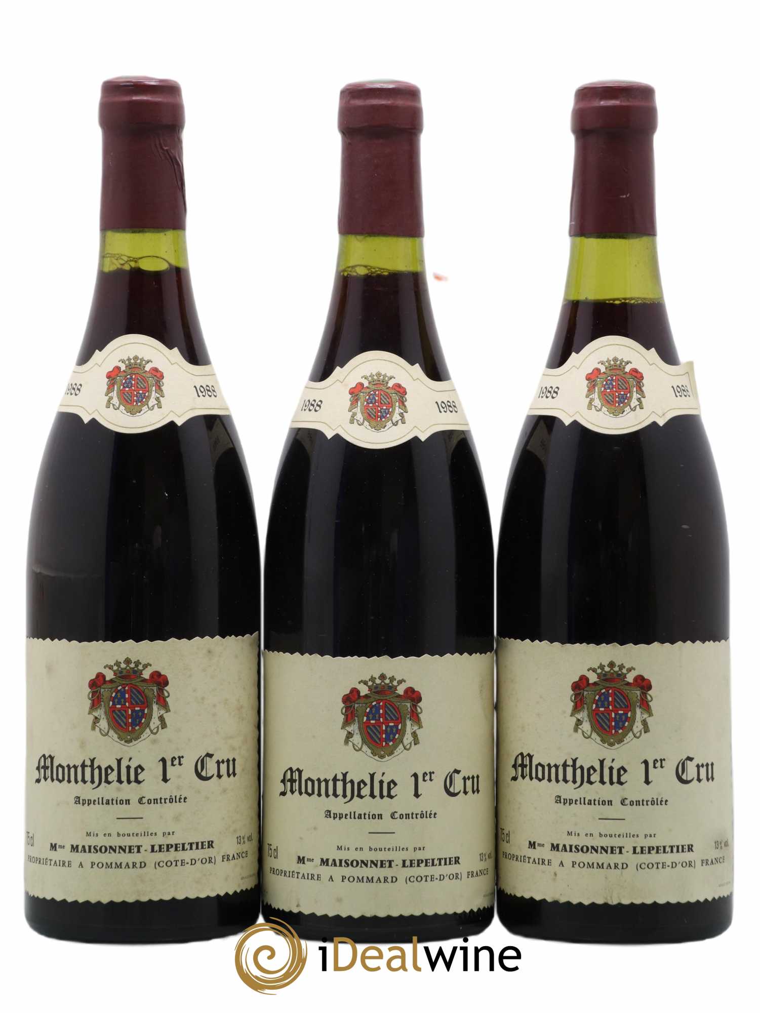 Monthélie 1er Cru Maisonnet Lepeltier 1988 - Lot de 3 bouteilles - 0