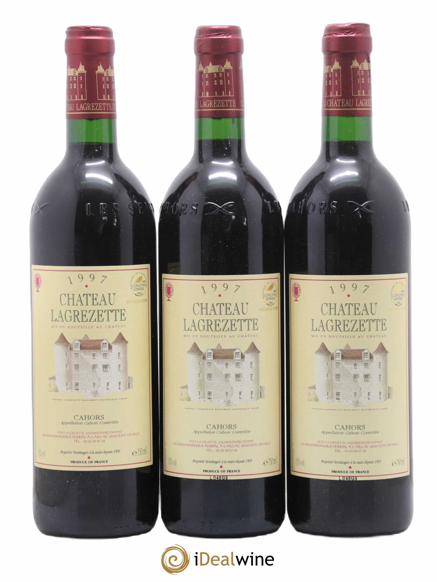 Cahors Château Lagrezette Alain Dominique Perrin 1997 - Lot de 3 bouteilles - 0
