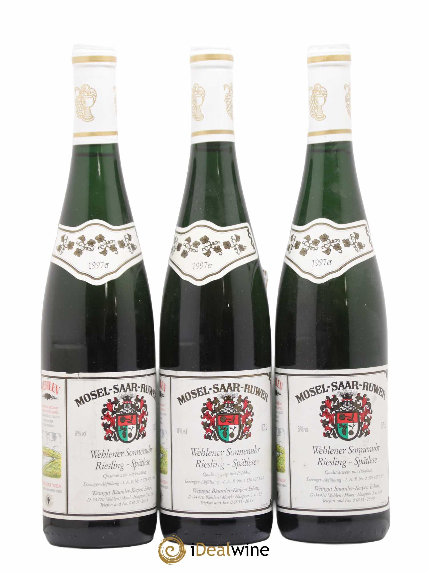 Allemagne Mosel-Saar Wehlener Sonnenuhr Spätlese Qualitätswein Mit Prädikat. L A.P. Weingut Bäumler Kerpen Erben 1997 - Posten von 3 Flaschen - 0
