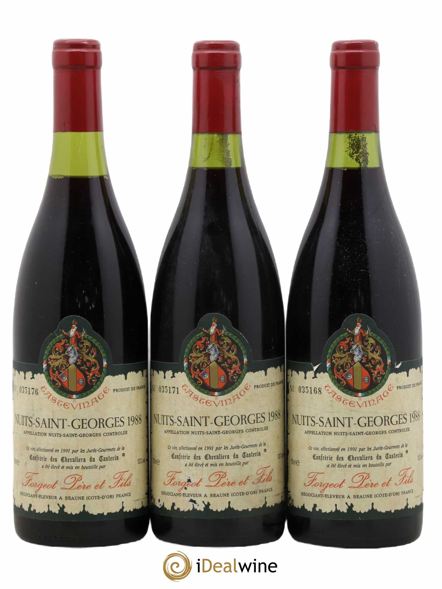 Nuits-Saint-Georges Confrerie Des Chevaliers Du Tastevin Forgeot Pere Et Fils 1988 - Posten von 3 Flaschen - 0