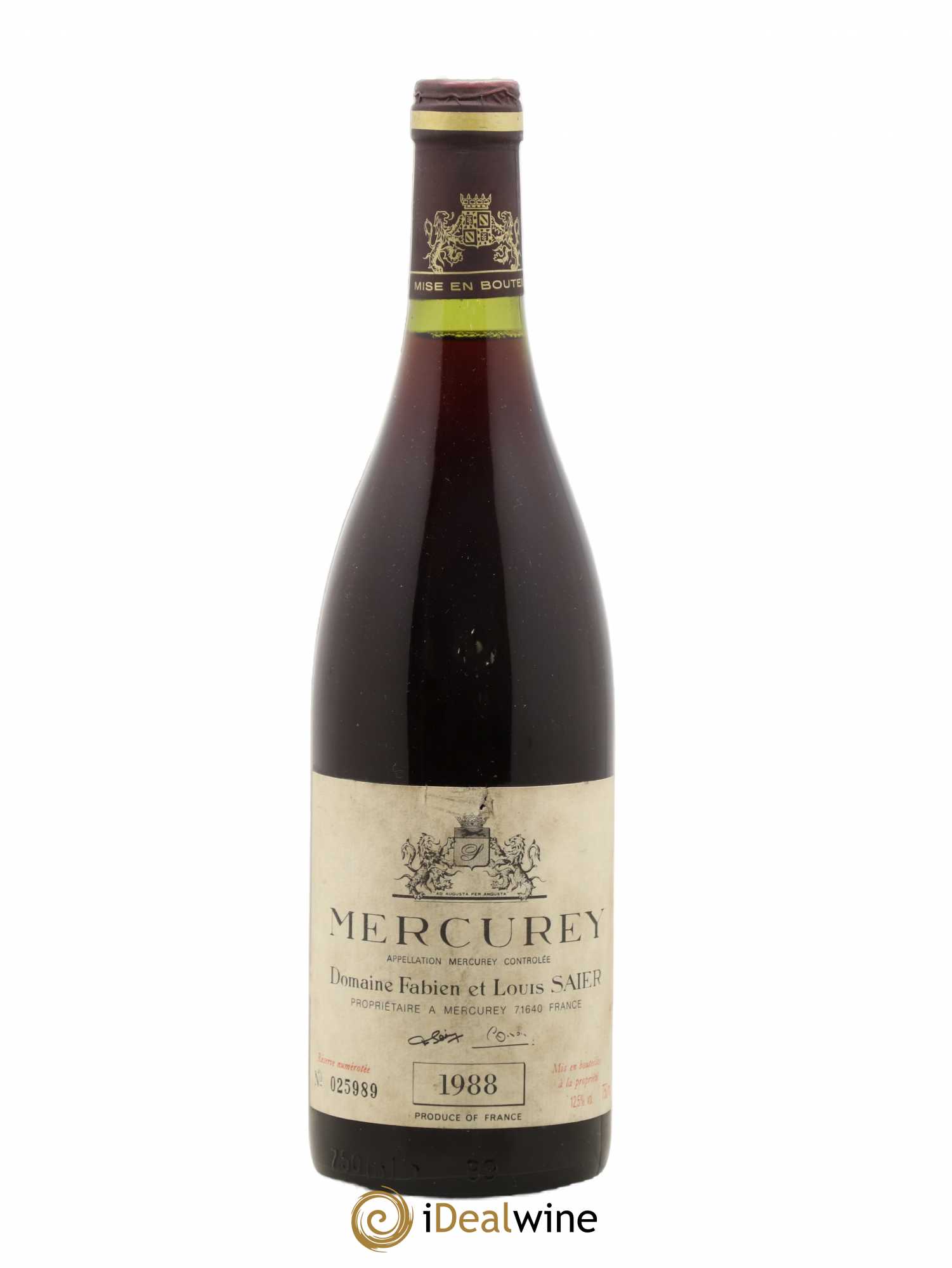 Mercurey Domaine Fabien et Louis Saier 1988 - Posten von 1 Flasche - 0