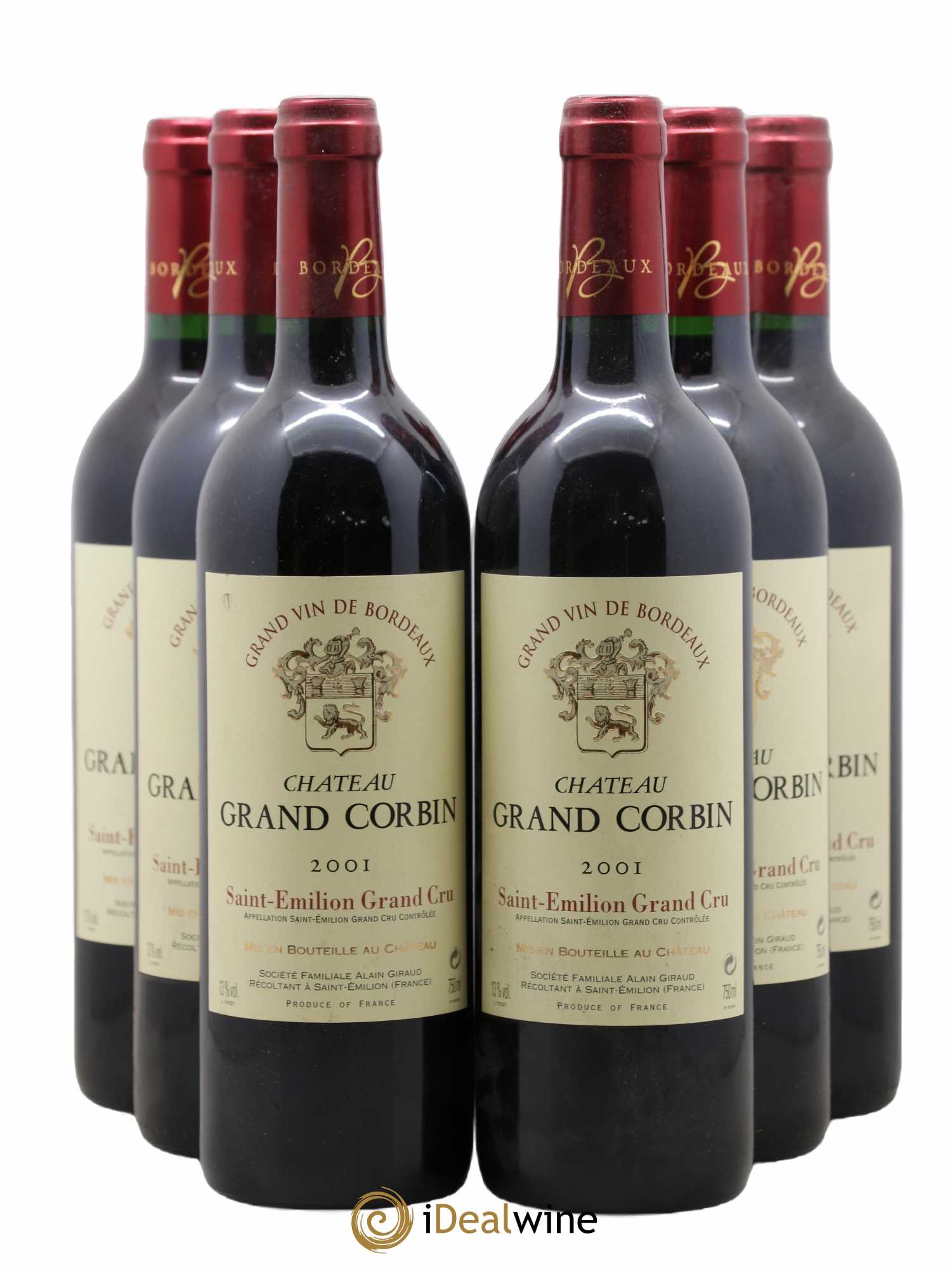 Château Grand Corbin Grand Cru Classé 2001 - Lot de 6 bouteilles - 0
