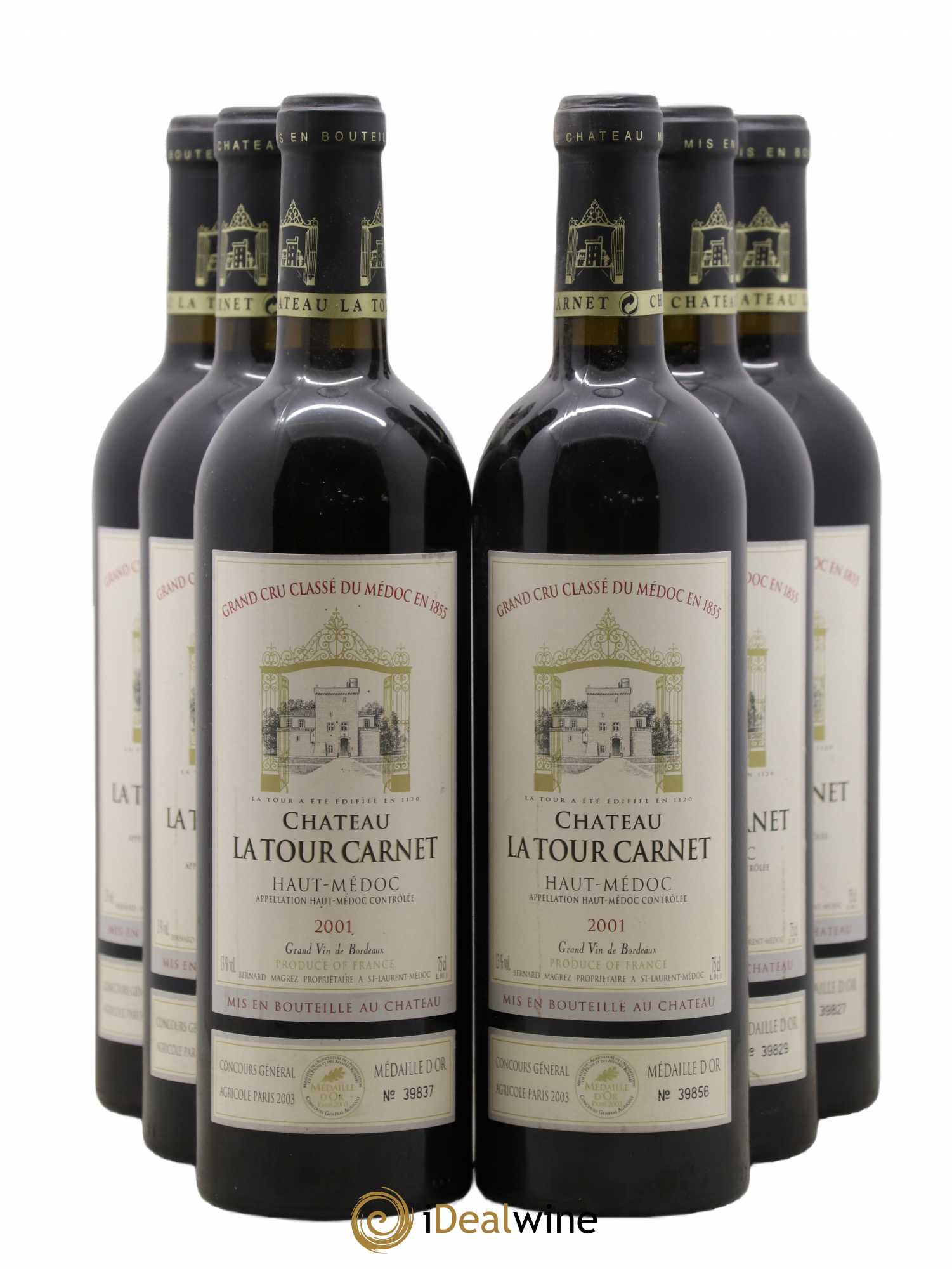 Château la Tour Carnet 4ème Grand Cru Classé 2001 - Lot de 6 bouteilles - 0