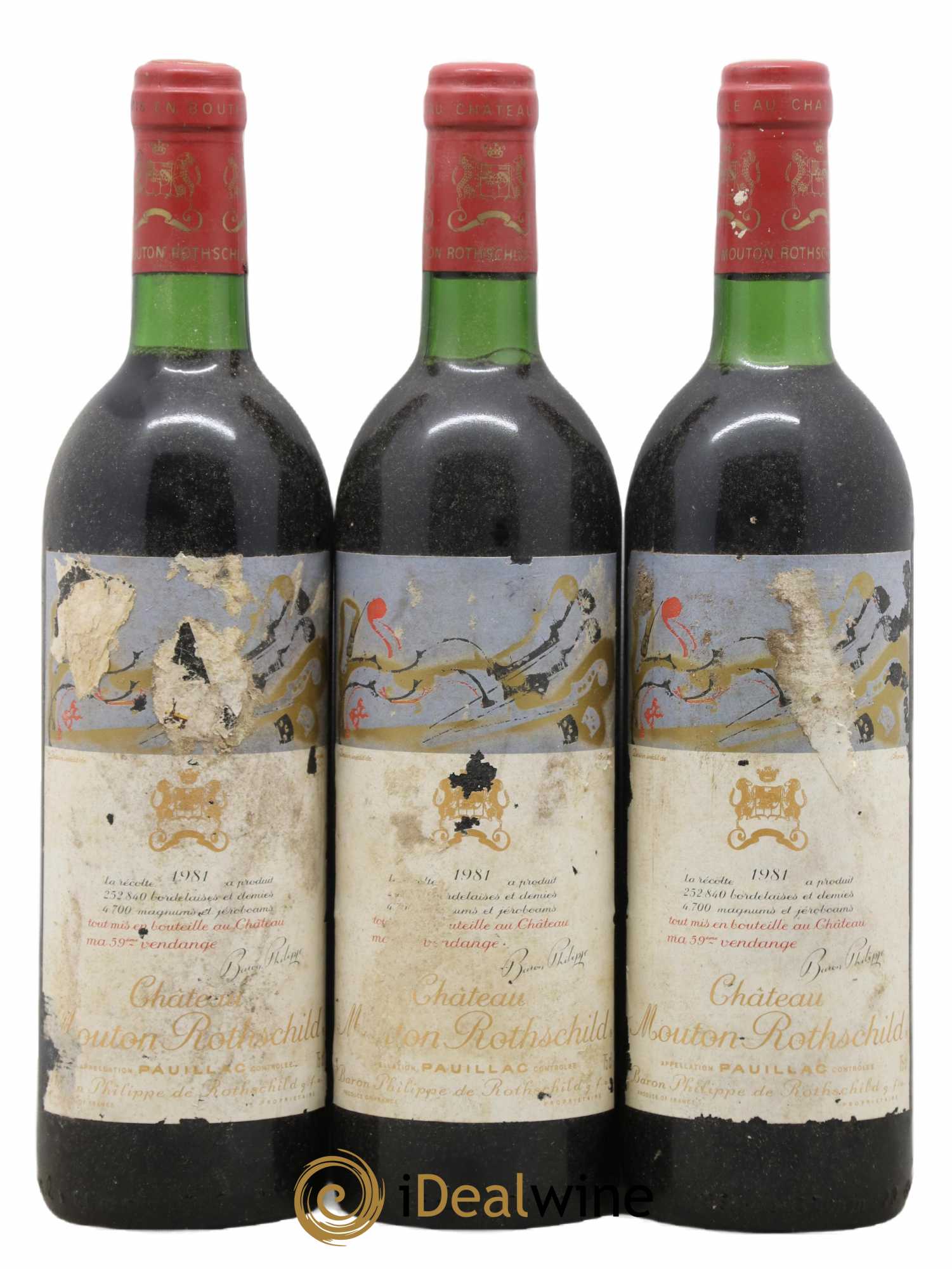 Château Mouton Rothschild 1er Grand Cru Classé 1981 - Lot de 3 bouteilles - 0