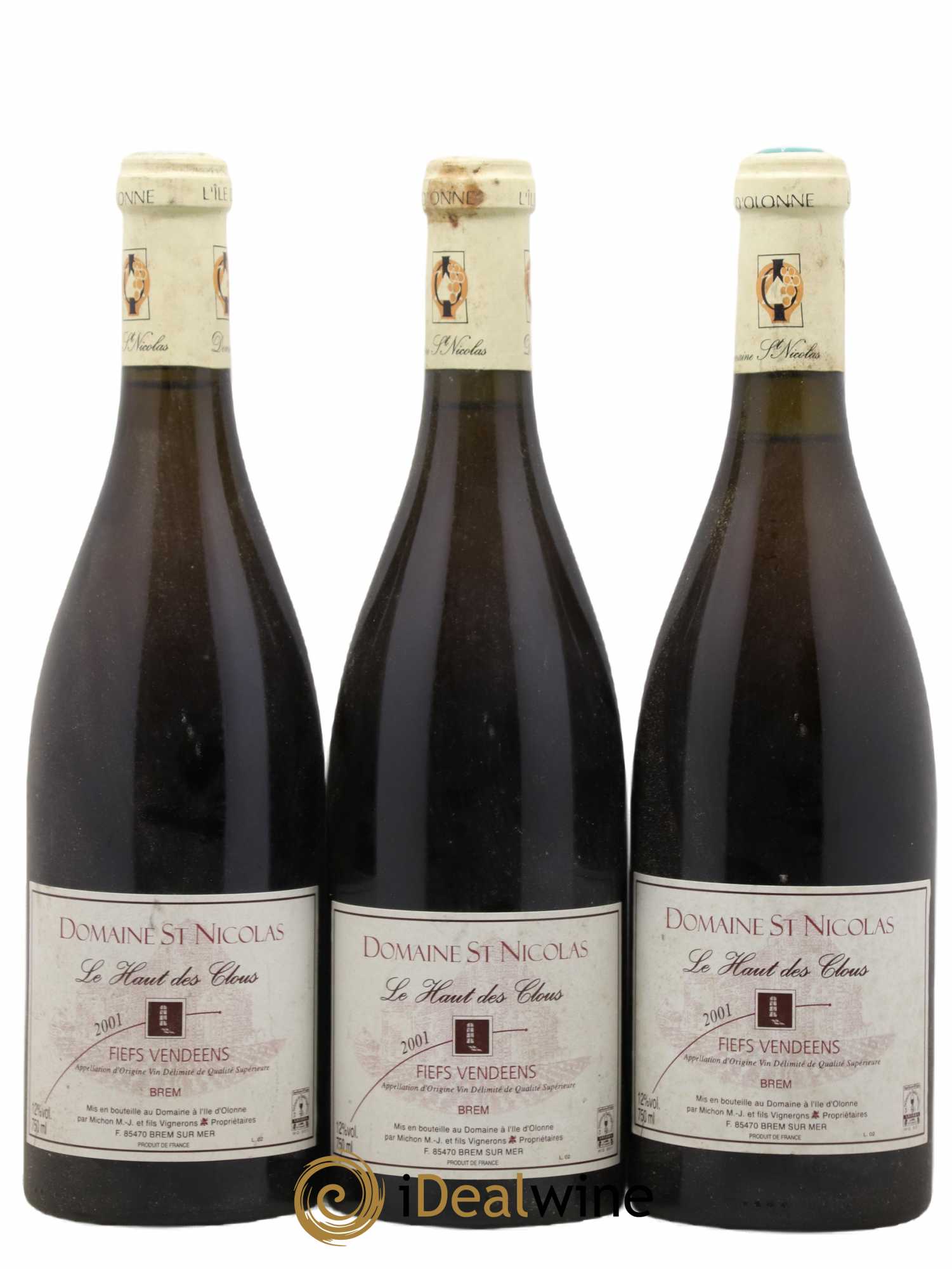 IGP Val de Loire Fiefs Vendeens Le Haut Des Clous Brem Domaine Saint Nicolas 2001 - Lot de 3 bouteilles - 0