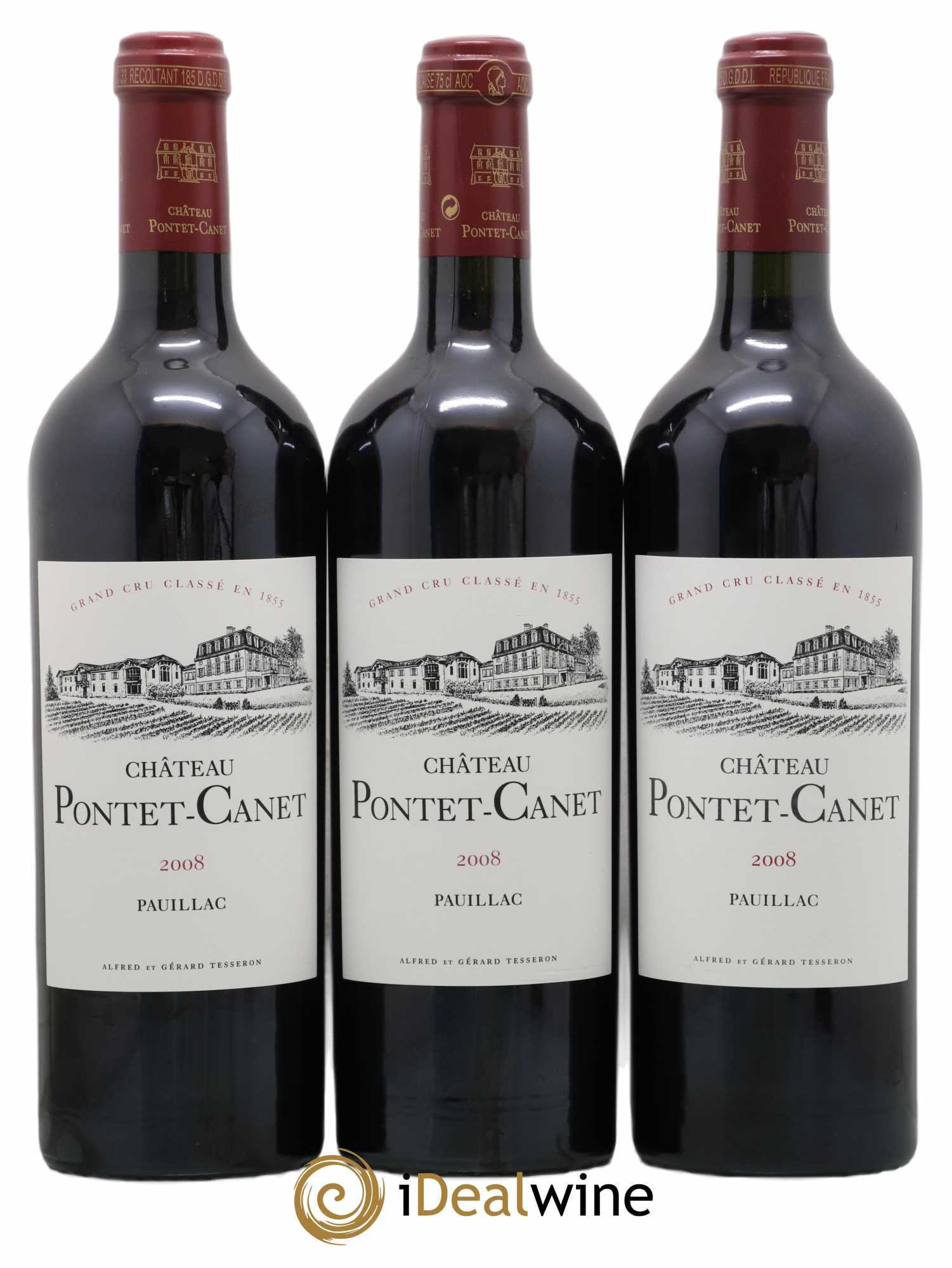 Château Pontet Canet 5ème Grand Cru Classé 2008 - Lot de 3 bouteilles - 0
