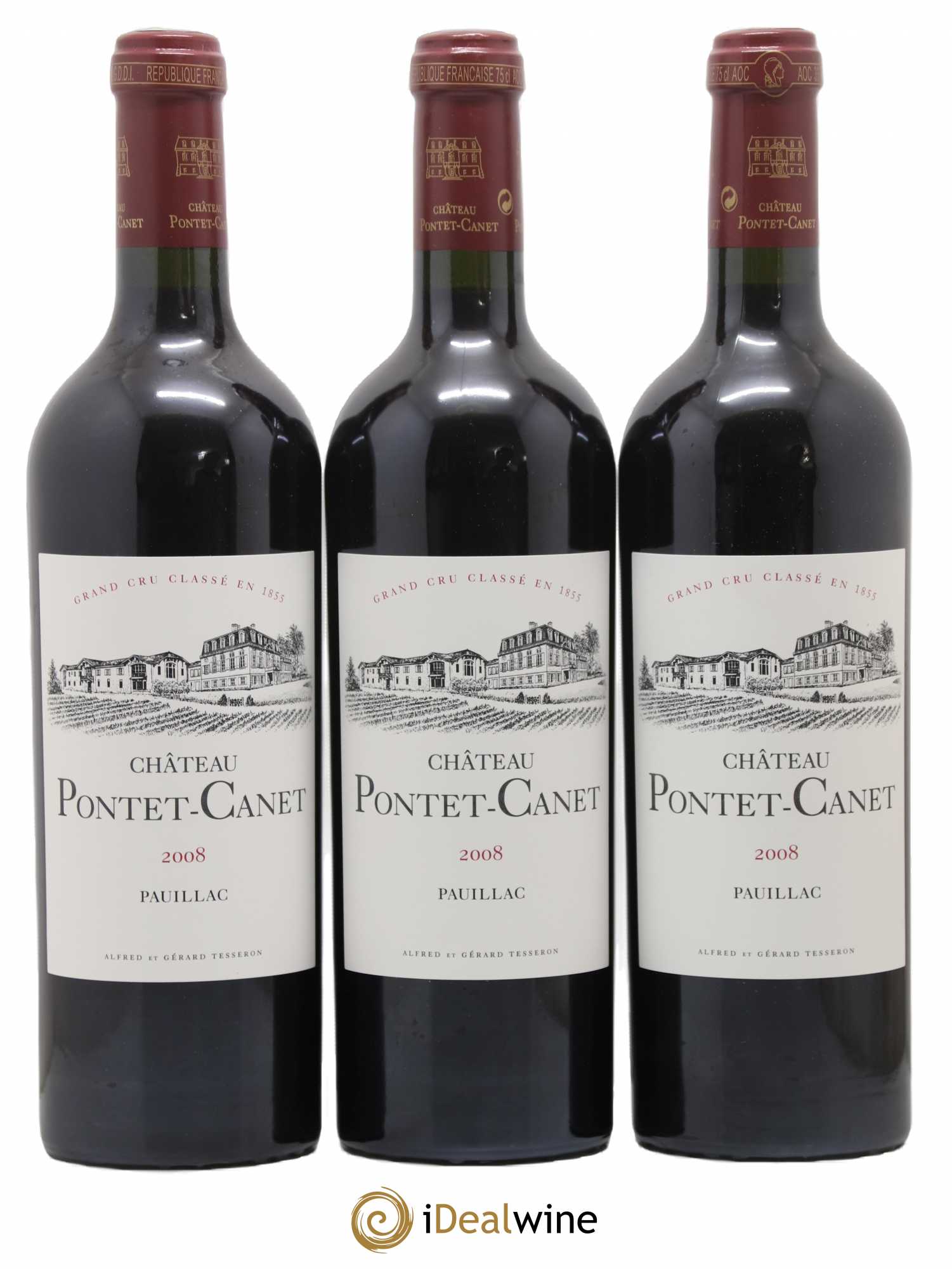 Château Pontet Canet 5ème Grand Cru Classé 2008 - Lot de 3 bouteilles - 0