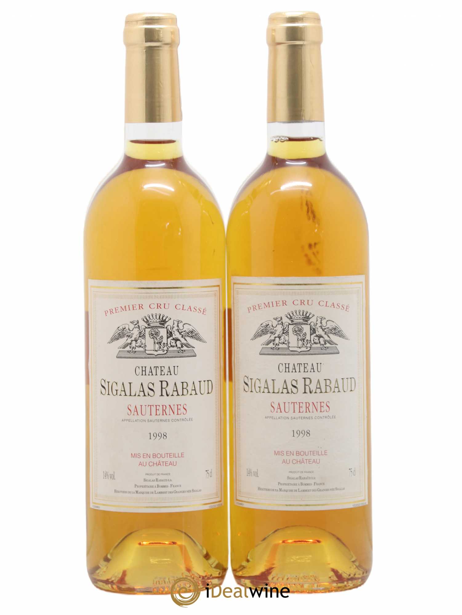 Château Sigalas Rabaud 1er Grand Cru Classé 1998 - Lotto di 2 bottiglie - 0