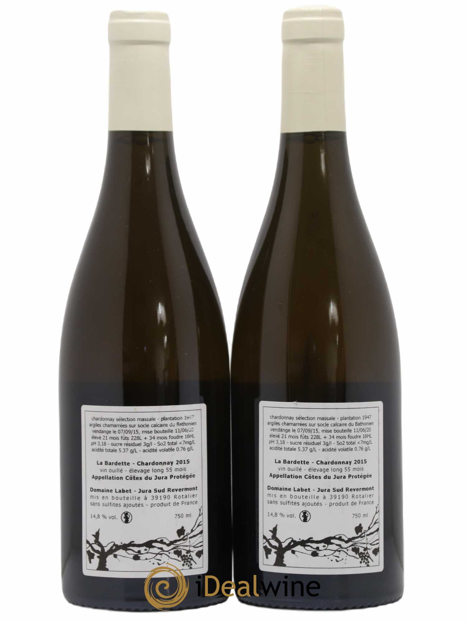 Côtes du Jura Chardonnay La Bardette Romain - Julien - Charline Labet 2015 - Lot de 2 bouteilles - 1