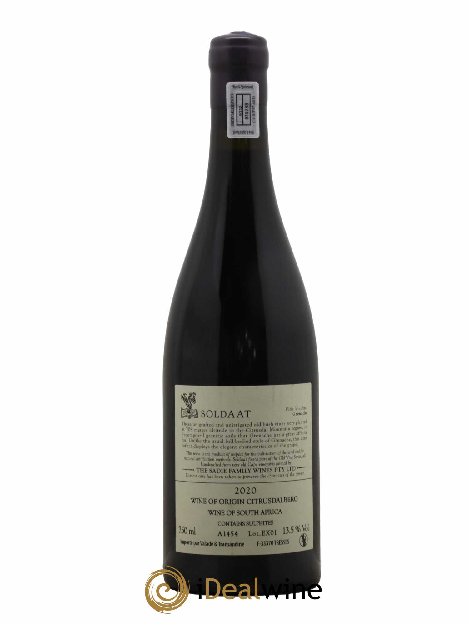 Afrique du Sud Soldaat Wyn Van Oorsprong Citrusdalberg The Sadie Family 2020 - Lot de 1 bouteille - 1