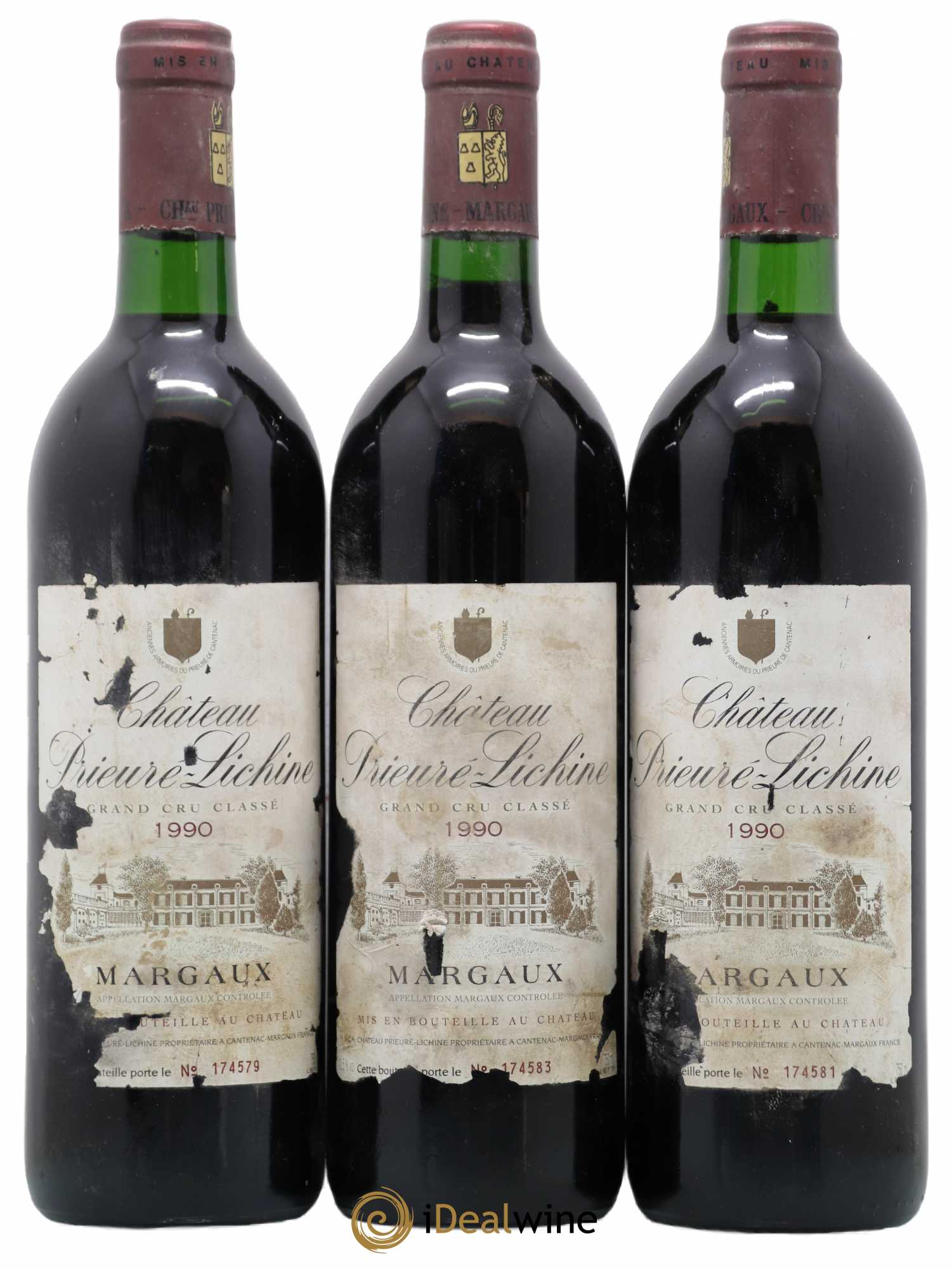 Château Prieuré Lichine 4ème Grand Cru Classé 1990 - Lot de 3 bouteilles - 0