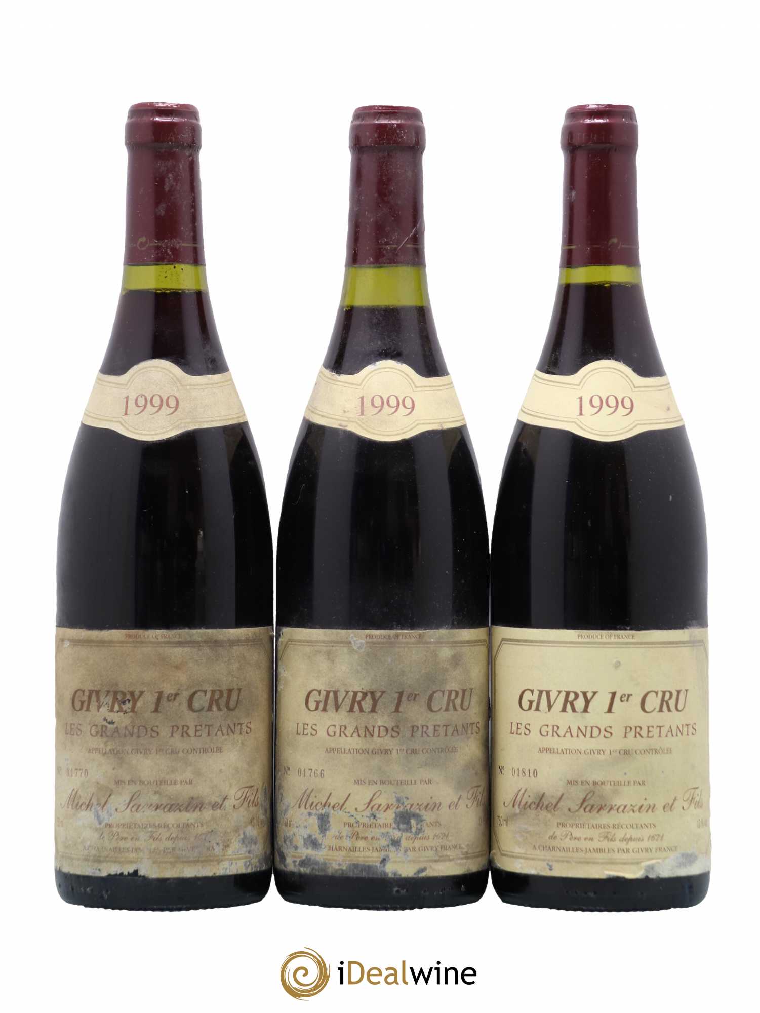 Givry 1er Cru Les Grands Pretants Sarrazin 1999 - Lotto di 3 bottiglie - 0
