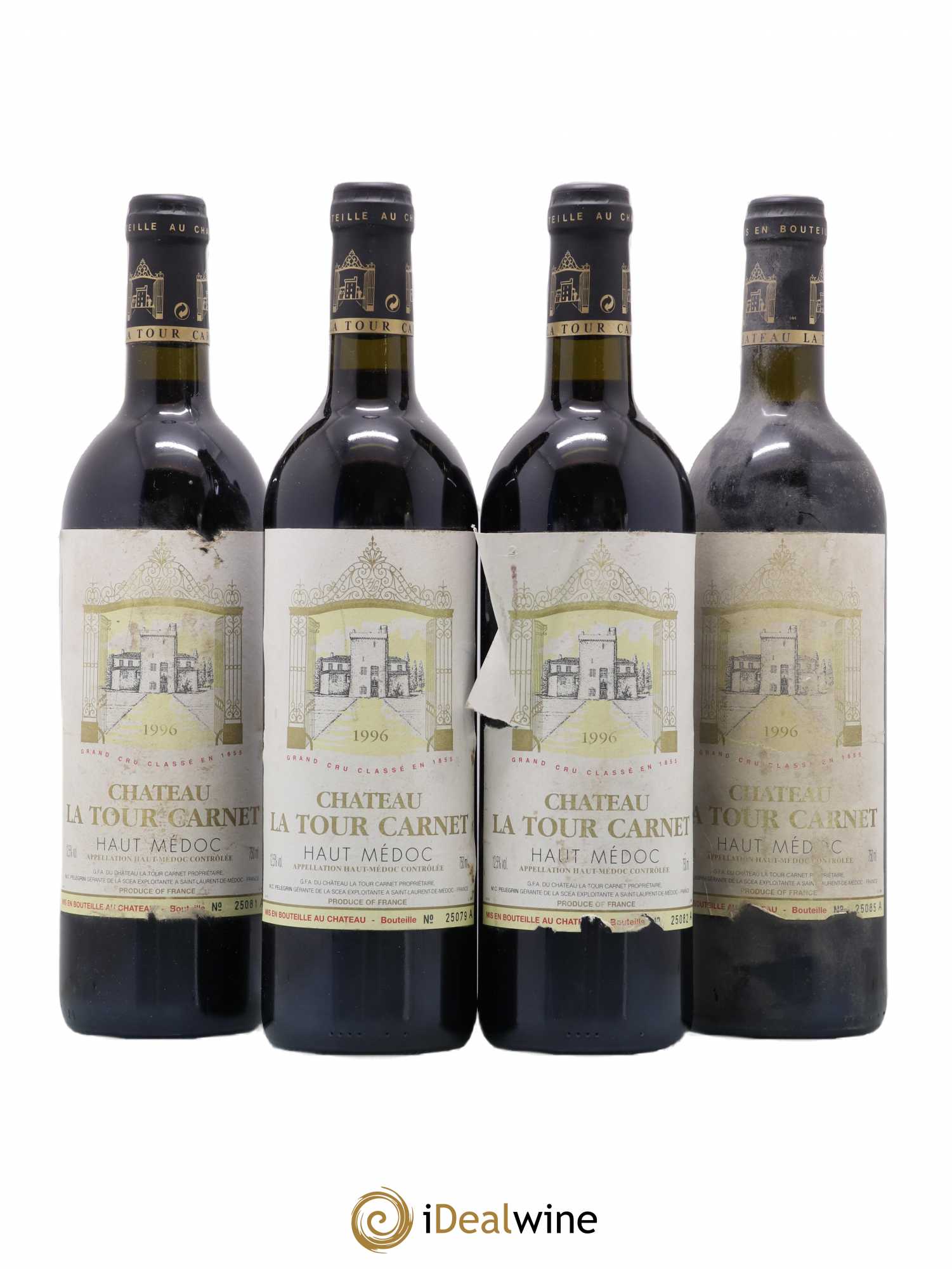 Château la Tour Carnet 4ème Grand Cru Classé 1996 - Lot de 4 bouteilles - 0