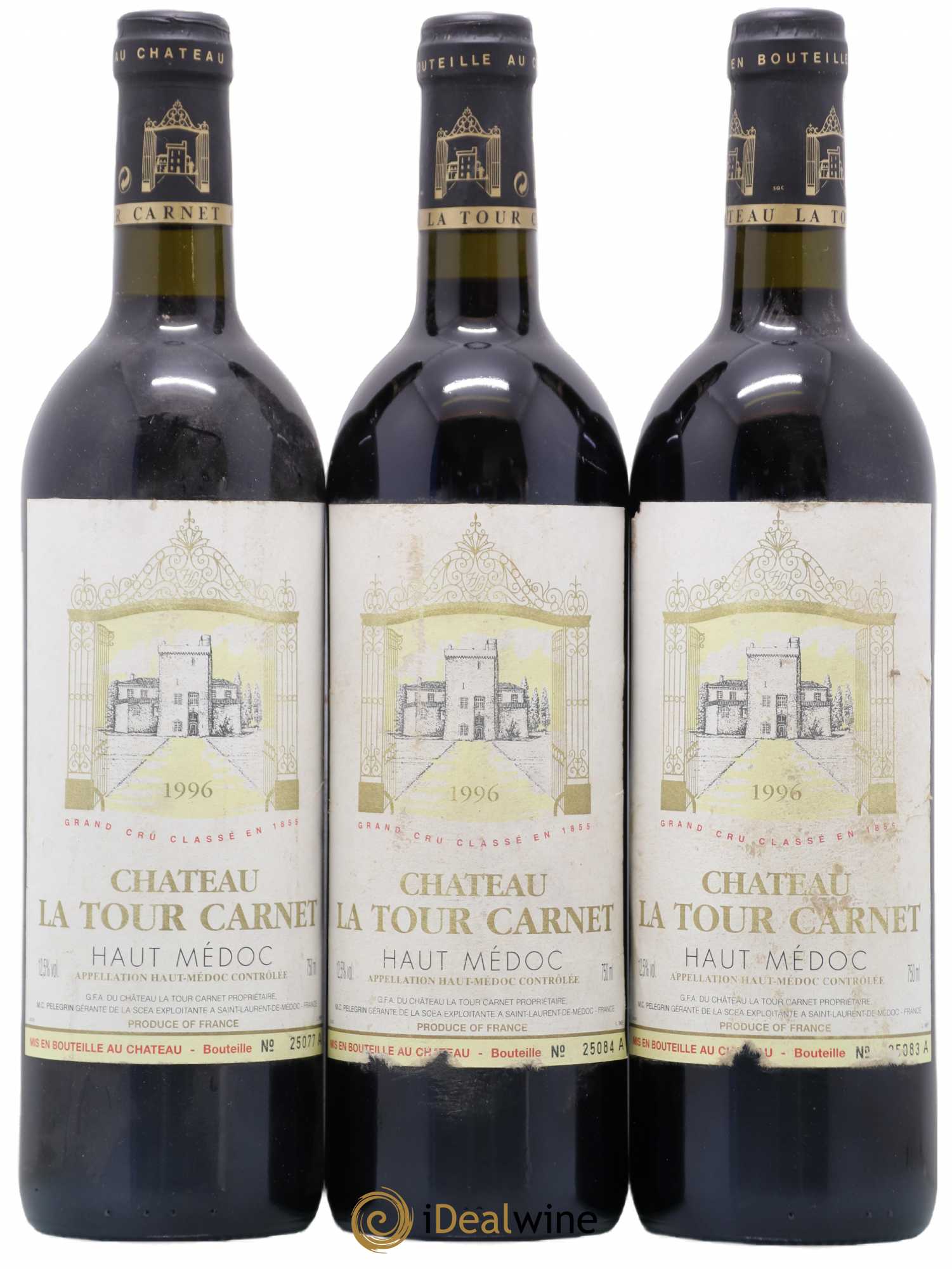 Château la Tour Carnet 4ème Grand Cru Classé 1996 - Lot de 3 bouteilles - 0