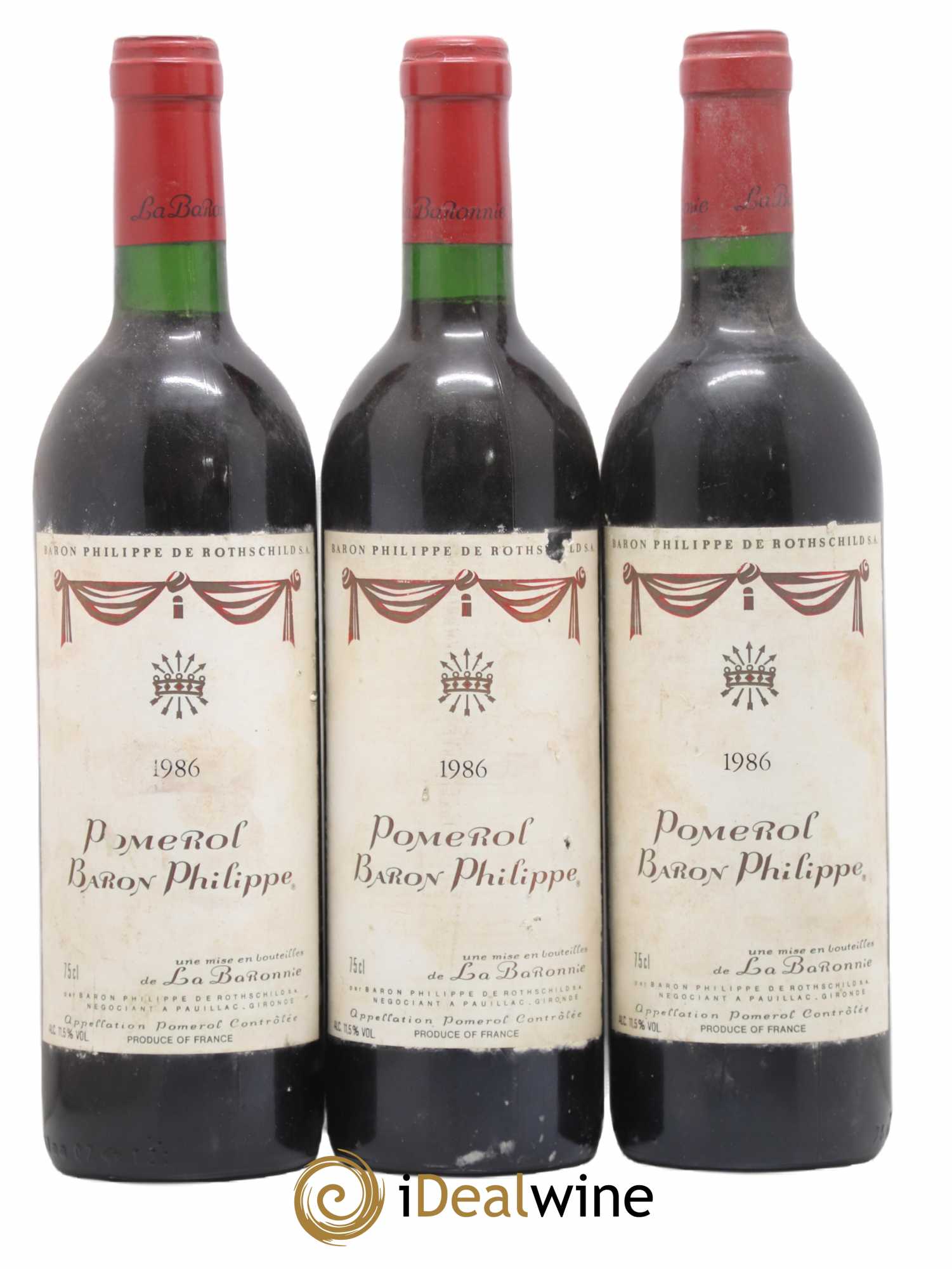 Pomerol Baron Philippe 1986 - Lot de 3 bouteilles - 0