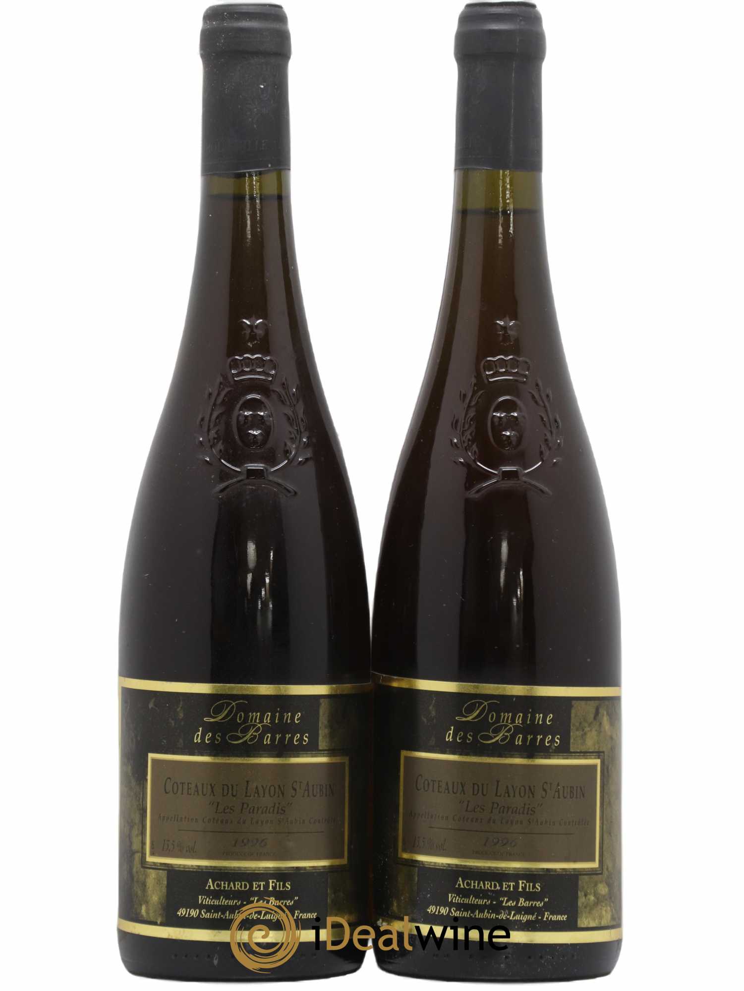 Coteaux du Layon Saint Aubin Domaine des Barres Blanc Les Paradis 1996 - Lotto di 2 bottiglie - 0