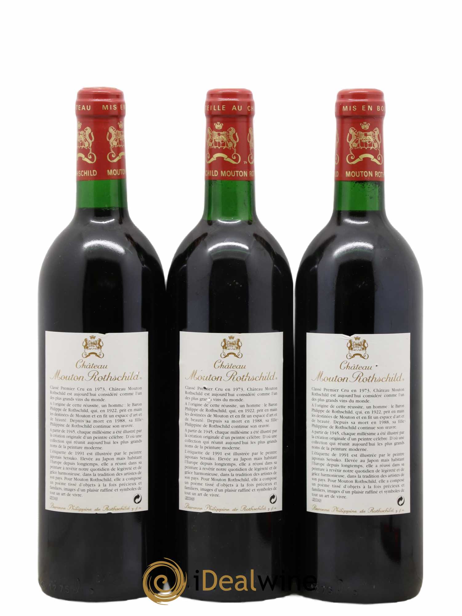 Château Mouton Rothschild 1er Grand Cru Classé 1991 - Lot de 3 bouteilles - 1