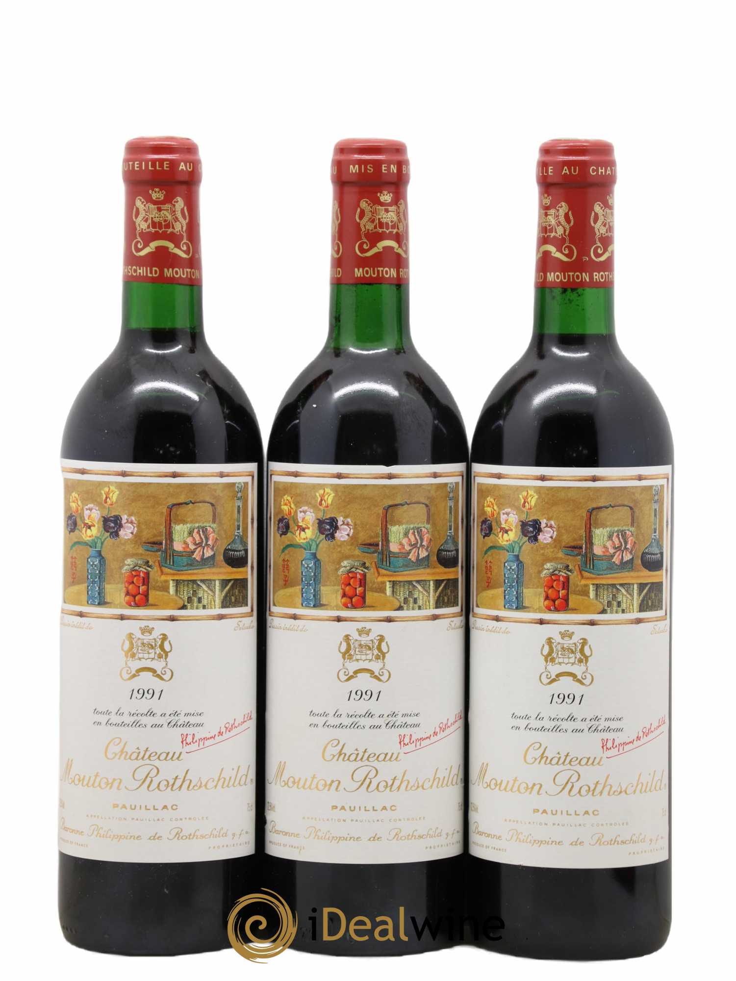 Château Mouton Rothschild 1er Grand Cru Classé 1991 - Lot de 3 bouteilles - 0