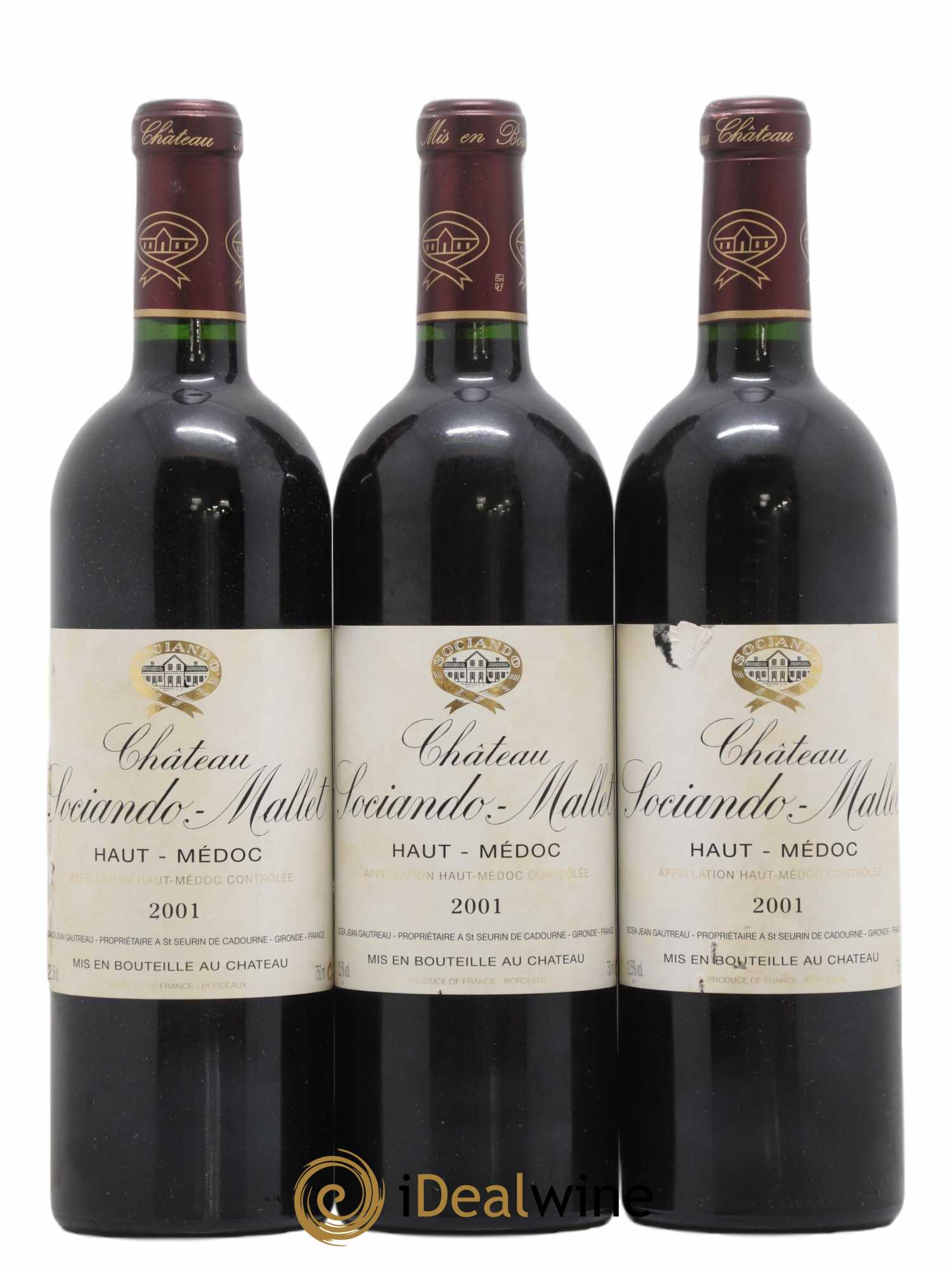 Château Sociando Mallet 2001 - Lot de 3 bouteilles - 0