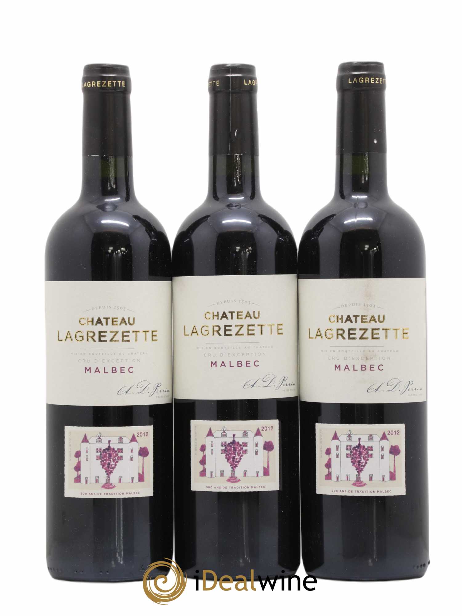 Cahors Château Lagrezette Alain Dominique Perrin 2012 - Lot de 3 bouteilles - 0