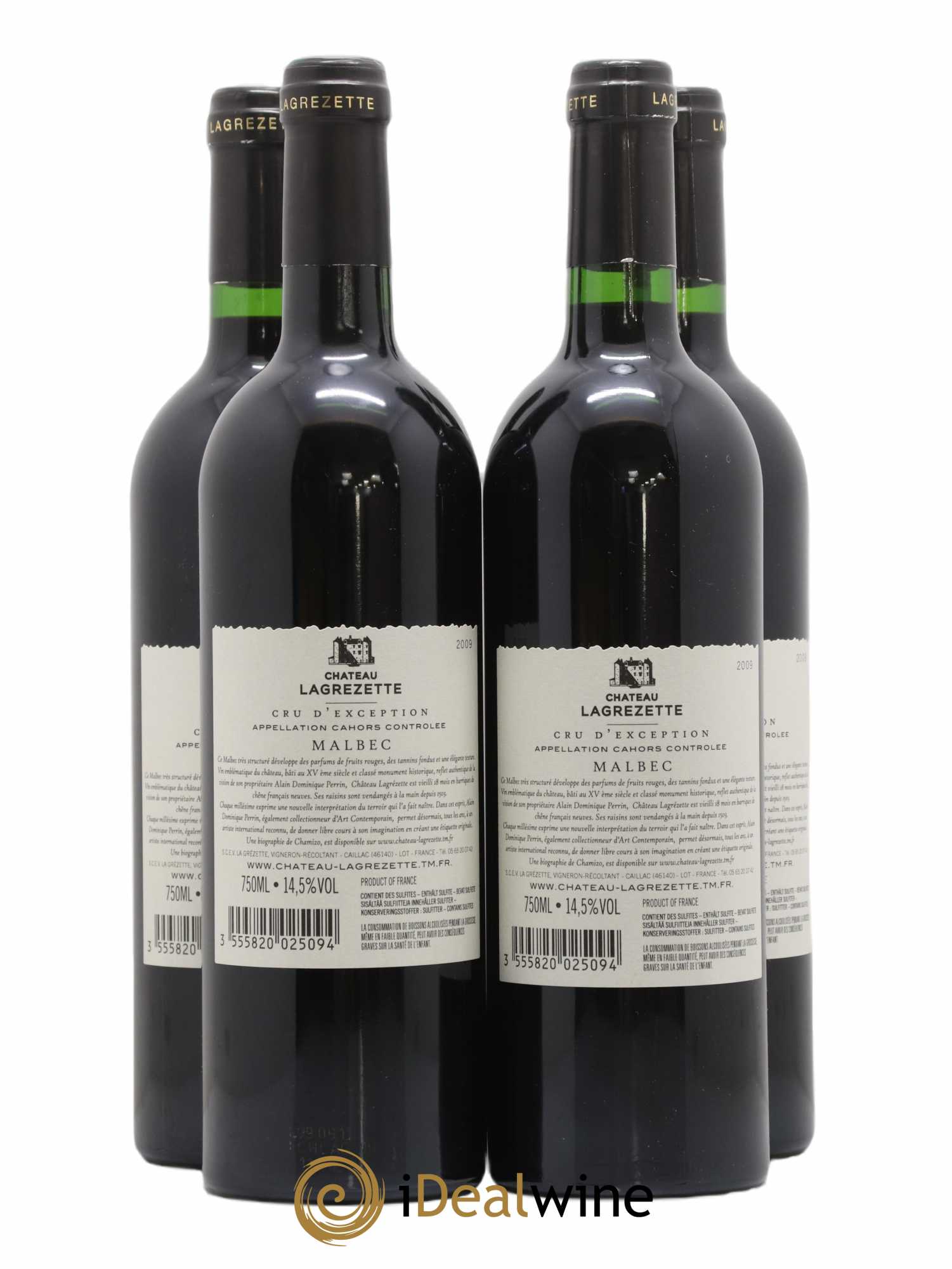 Cahors Château Lagrezette Alain Dominique Perrin 2009 - Lot de 4 bouteilles - 1