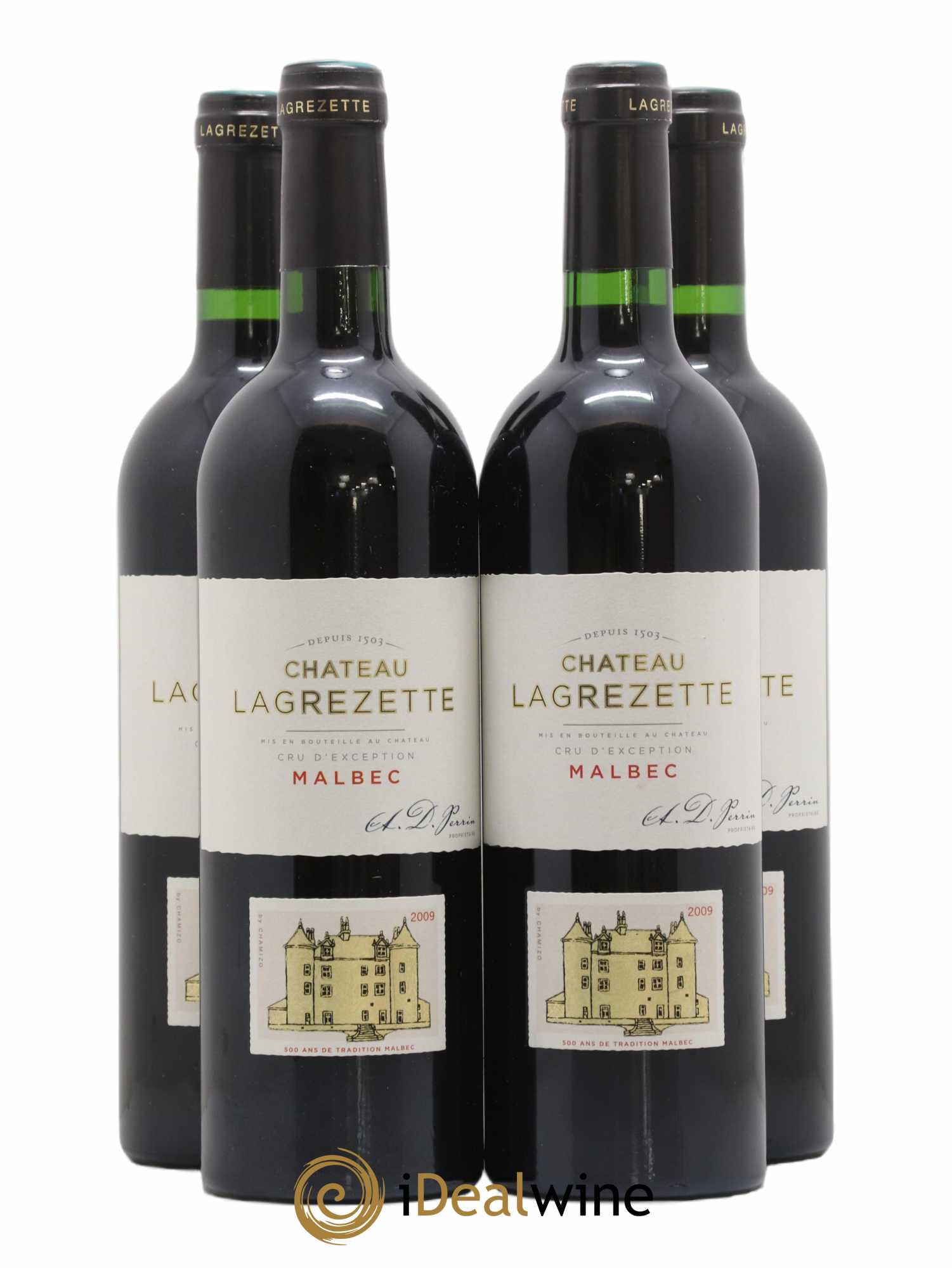 Cahors Château Lagrezette Alain Dominique Perrin 2009 - Lot de 4 bouteilles - 0