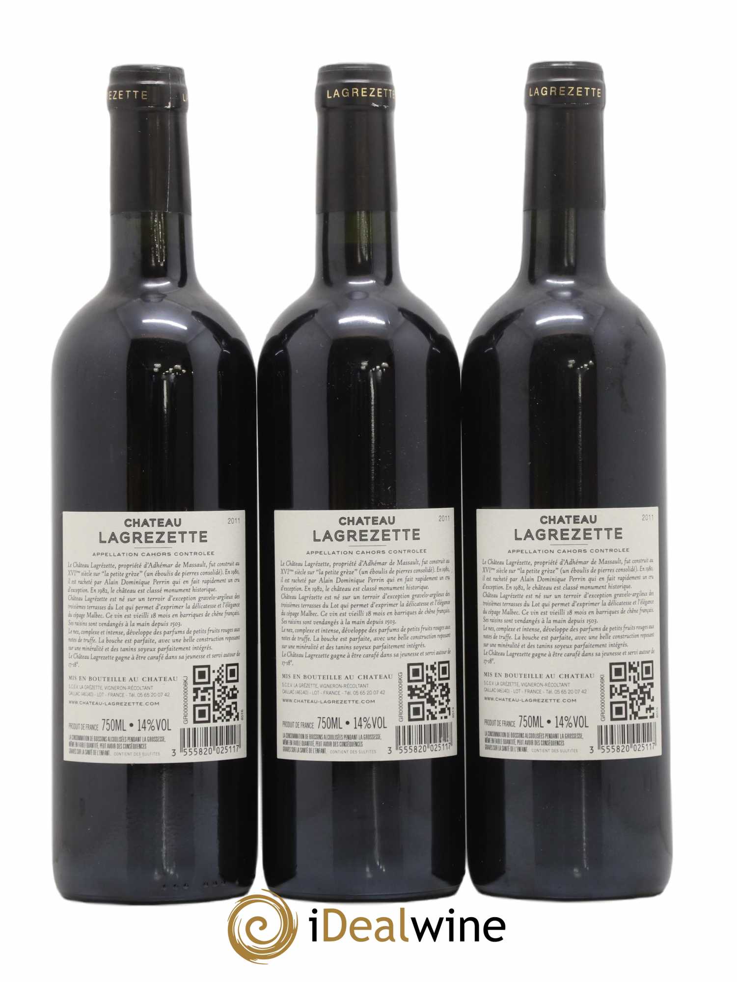 Cahors Château Lagrezette Alain Dominique Perrin 2011 - Lot de 3 bouteilles - 1