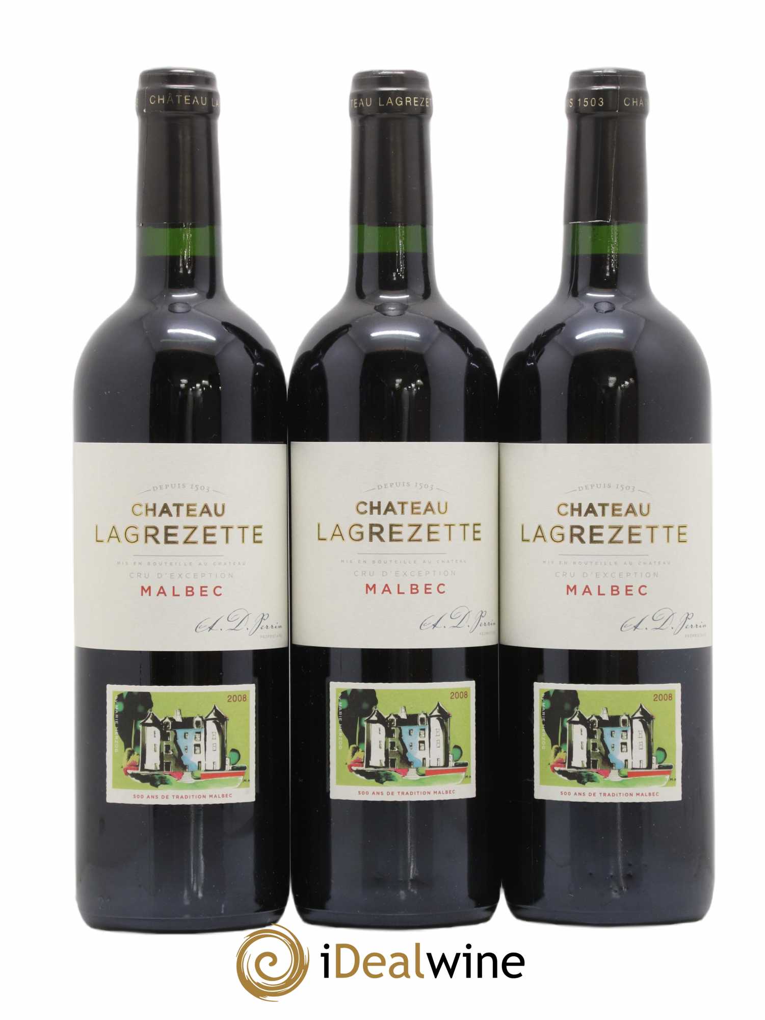Cahors Château Lagrezette Alain Dominique Perrin 2008 - Lot de 3 bouteilles - 0