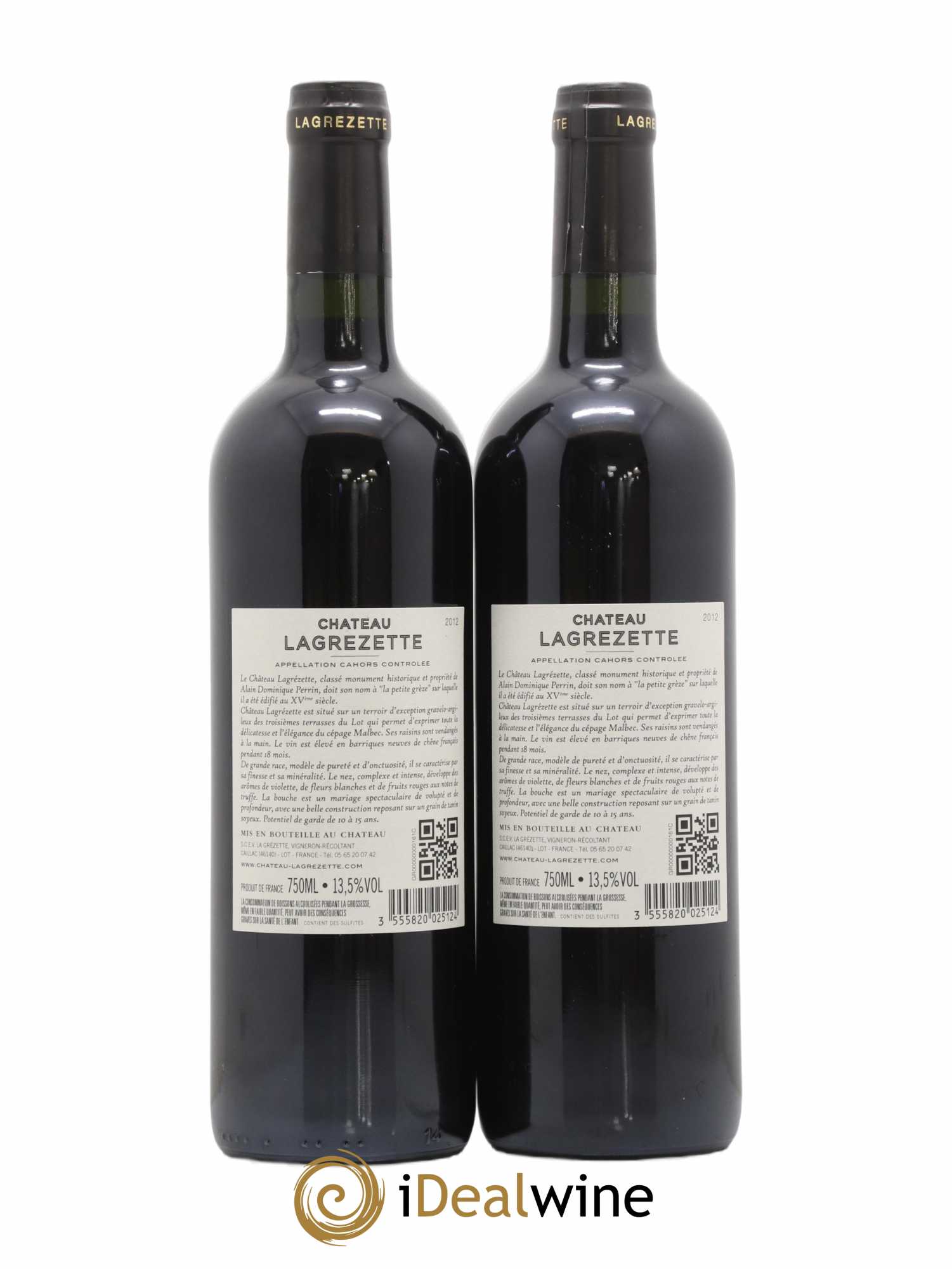 Cahors Château Lagrezette Alain Dominique Perrin 2012 - Lot de 2 bouteilles - 1