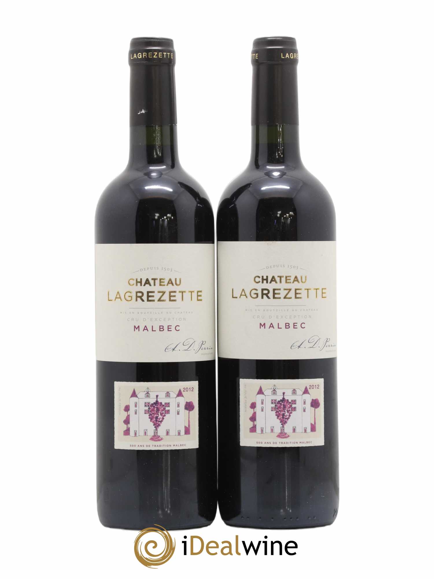 Cahors Château Lagrezette Alain Dominique Perrin 2012 - Lot de 2 bouteilles - 0