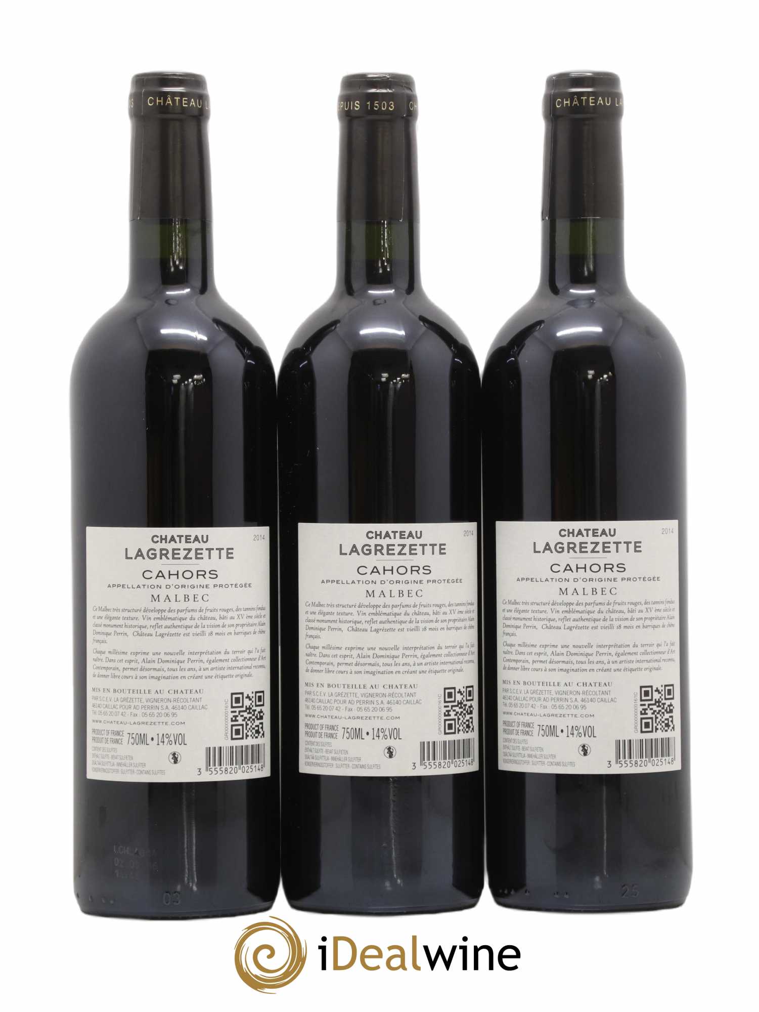 Cahors Château Lagrezette Alain Dominique Perrin 2014 - Lot de 3 bouteilles - 1