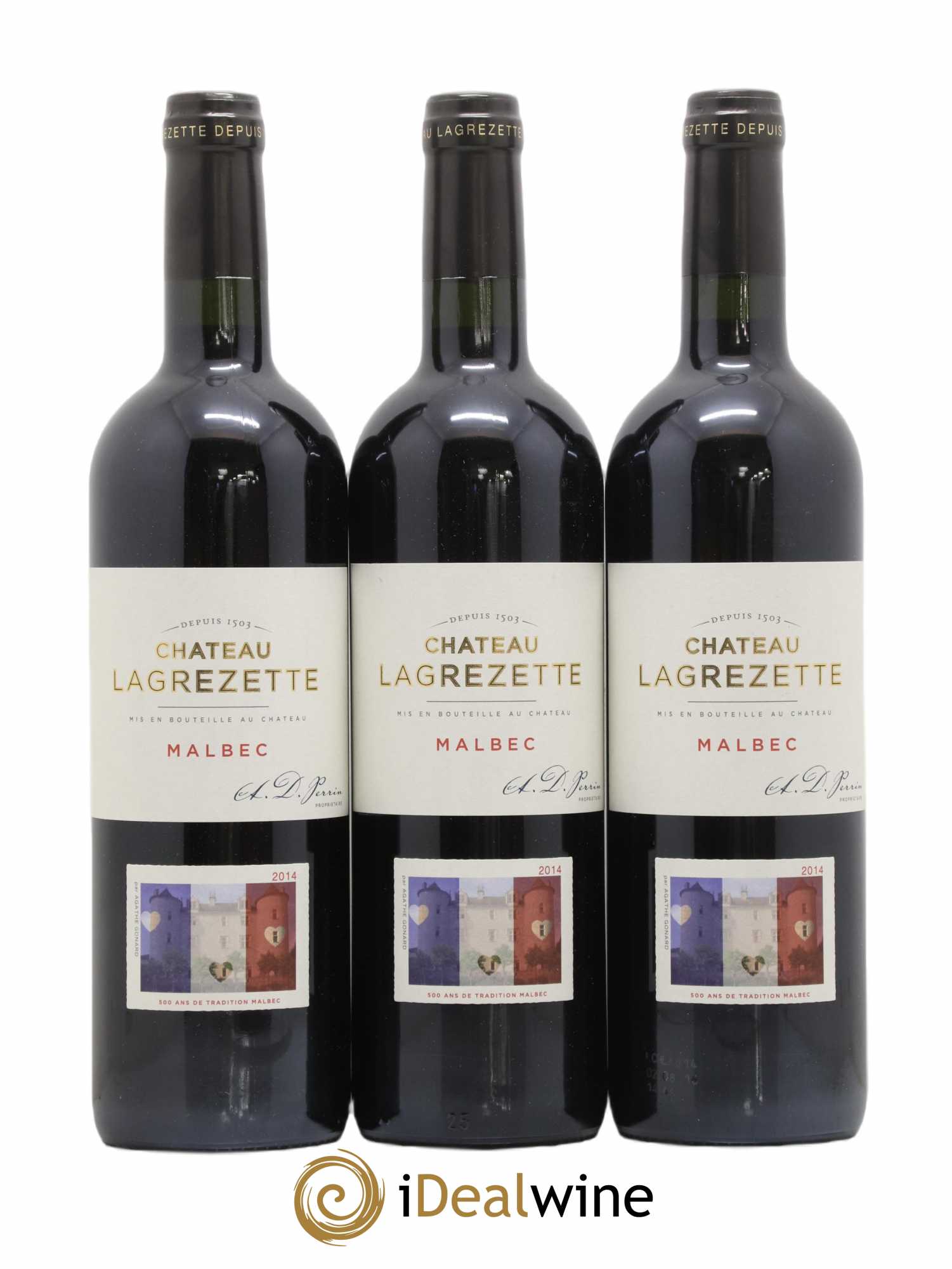 Cahors Château Lagrezette Alain Dominique Perrin 2014 - Lot de 3 bouteilles - 0