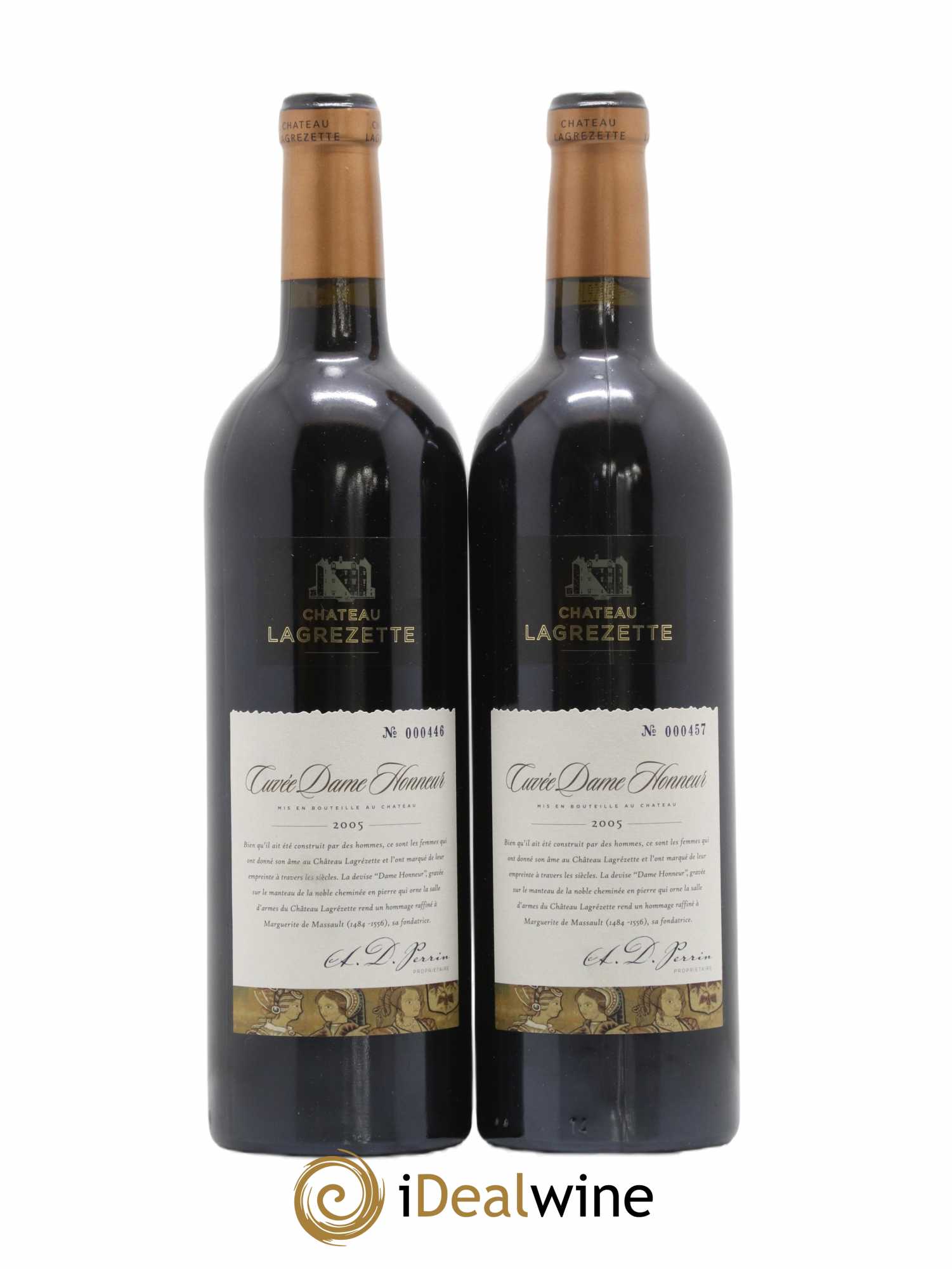 Cahors Château Lagrezette Cuvée Dame Honneur Alain Dominique Perrin 2005 - Lot de 2 bouteilles - 0