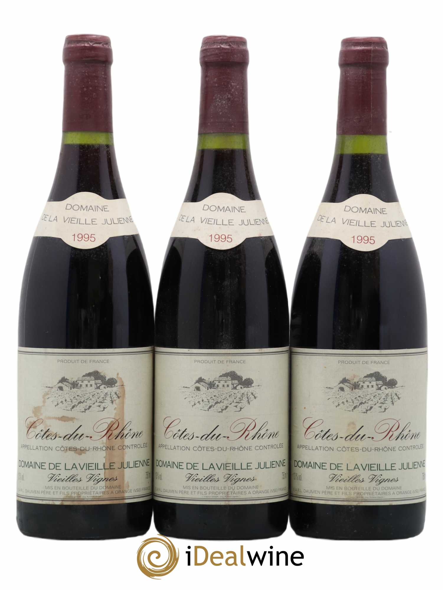 Côtes-du-Rhône Vieilles Vignes Domaine De La Vieille Julienne 1995 - Posten von 3 Flaschen - 0