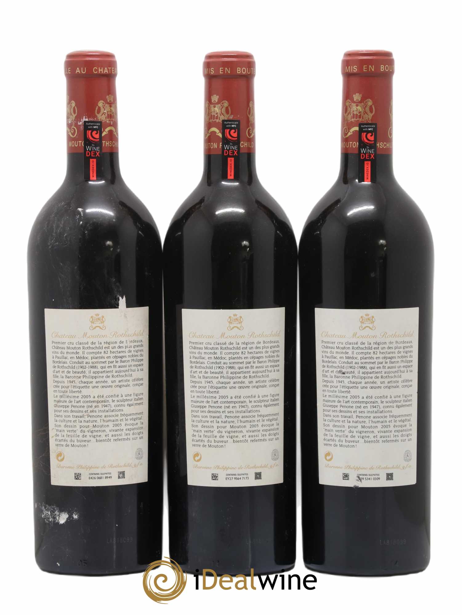 Château Mouton Rothschild 1er Grand Cru Classé 2005 - Lot de 3 bouteilles - 1