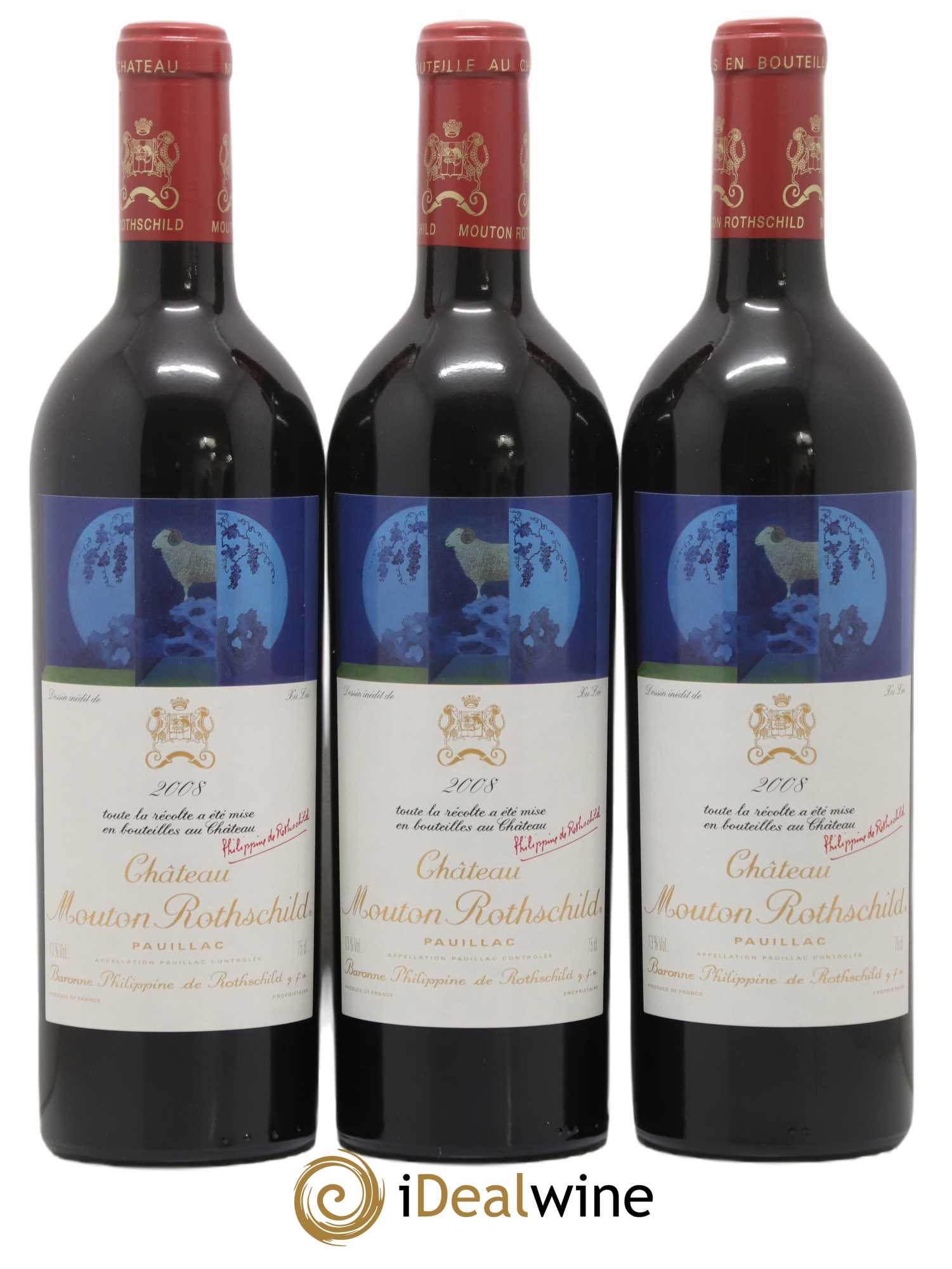 Château Mouton Rothschild 1er Grand Cru Classé 2008 - Lot de 3 bouteilles - 0