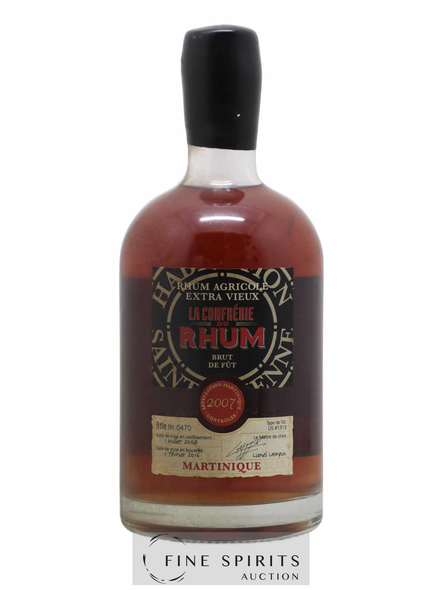 HSE 2007 Of. La Confrérie du Rhum Type de fût US n°1313 - bottled 2016 50CL - Lot de 1 bouteille - 0